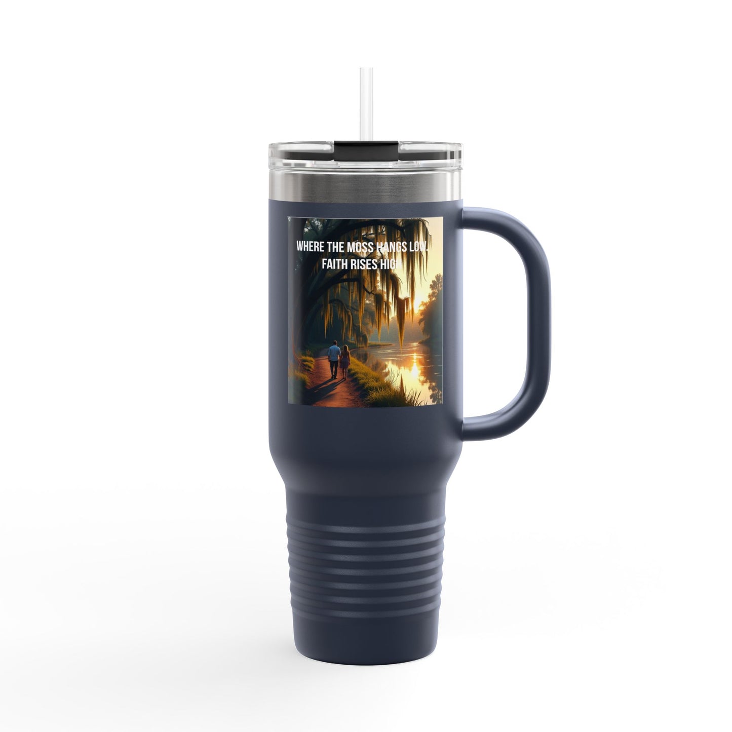 40oz Insulated Travel Mug — Tropical Sunset Faith Design