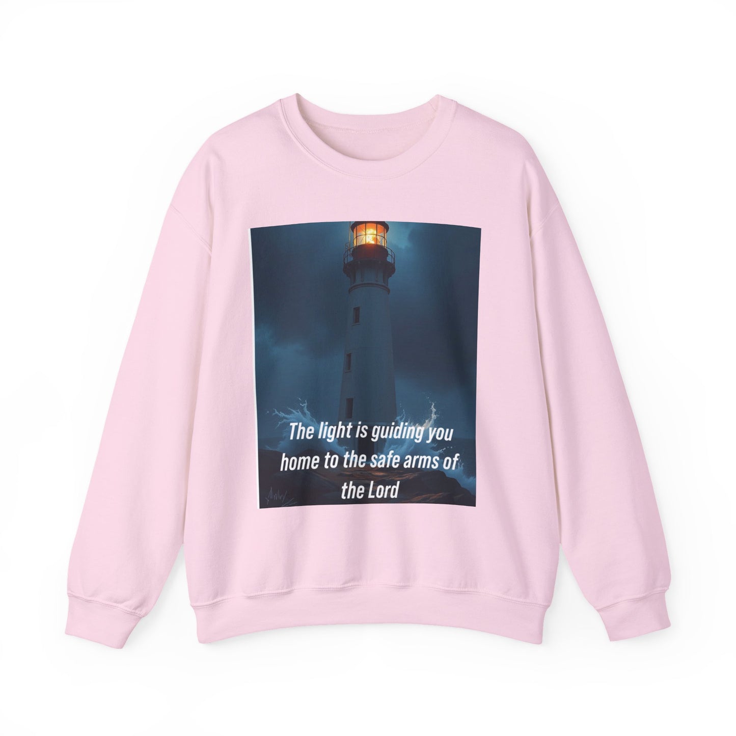 Faith Lighthouse Sweatshirt — "The light is guiding you home to the safe arms of the Lord"