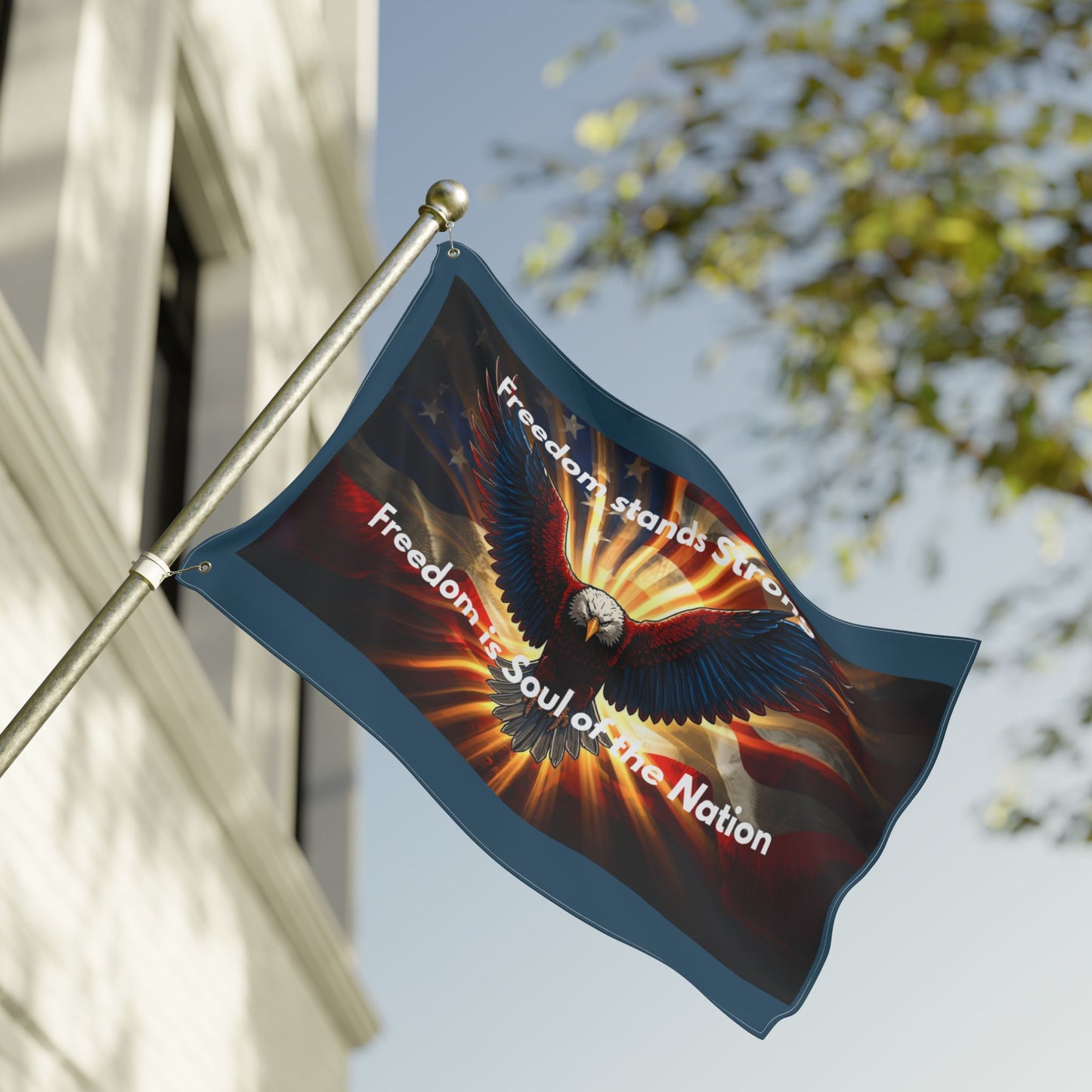 Freedom Stands Strong Double-Sided Patriotic Flag — Eagle & American Flag Design