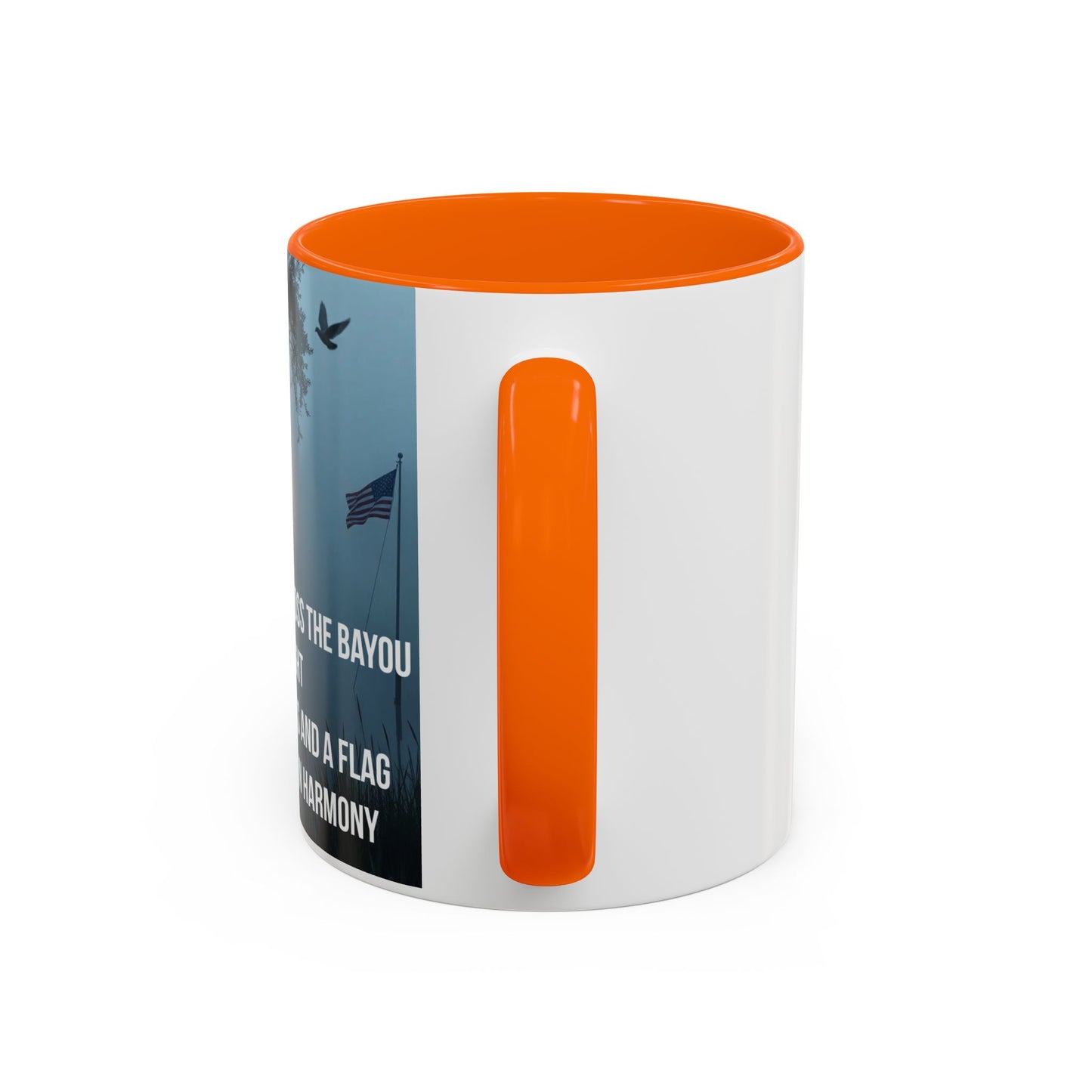 Bayou Cross & Flag Coffee Mug — Inspirational Southern Scene with Peaceful Verse (11/15 oz)
