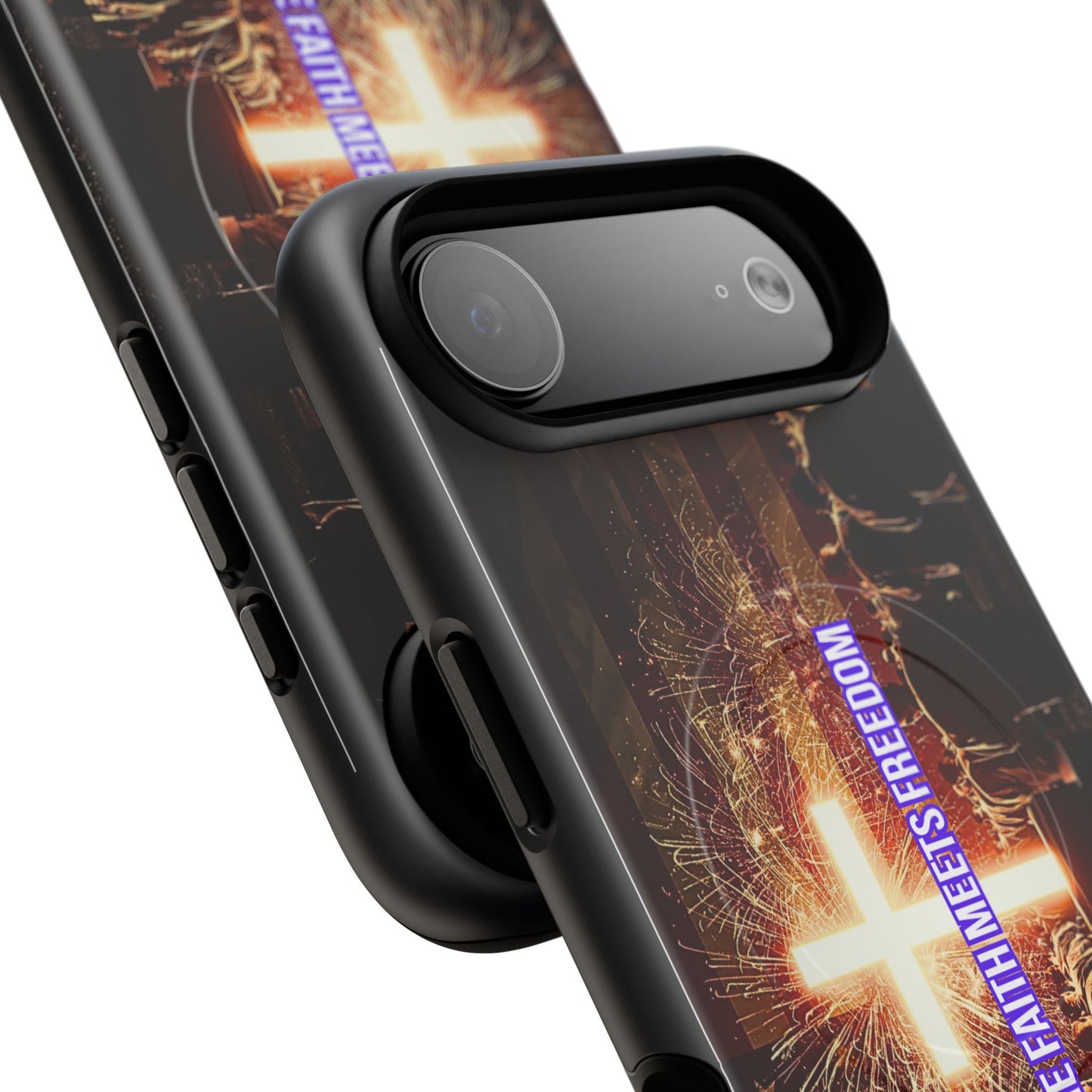 Christian Cross Phone Case - "Where Faith Meets Freedom" Tough Magnetic Case