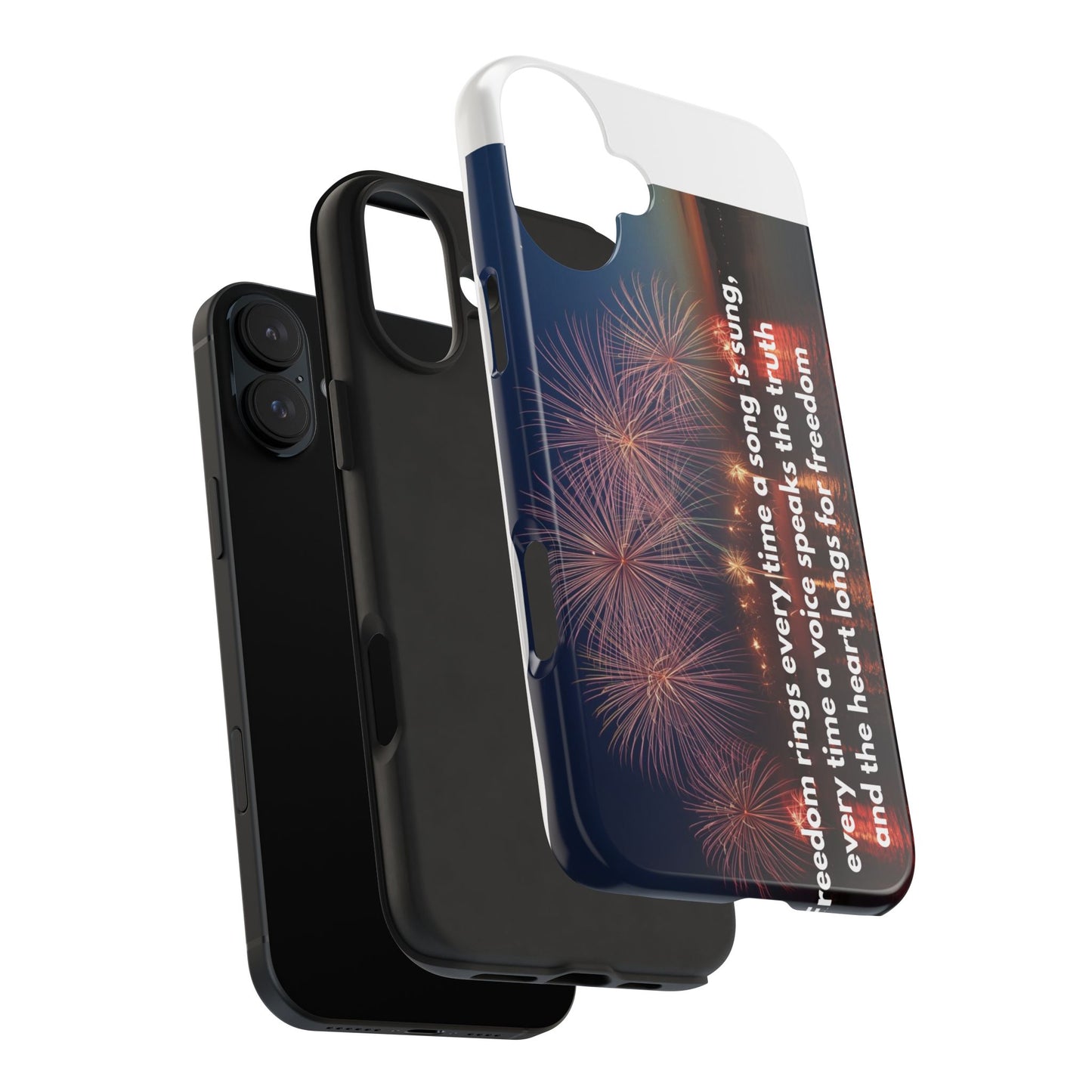 Patriotic Fireworks Tough Phone Case — "Freedom" Quote Protective Cover