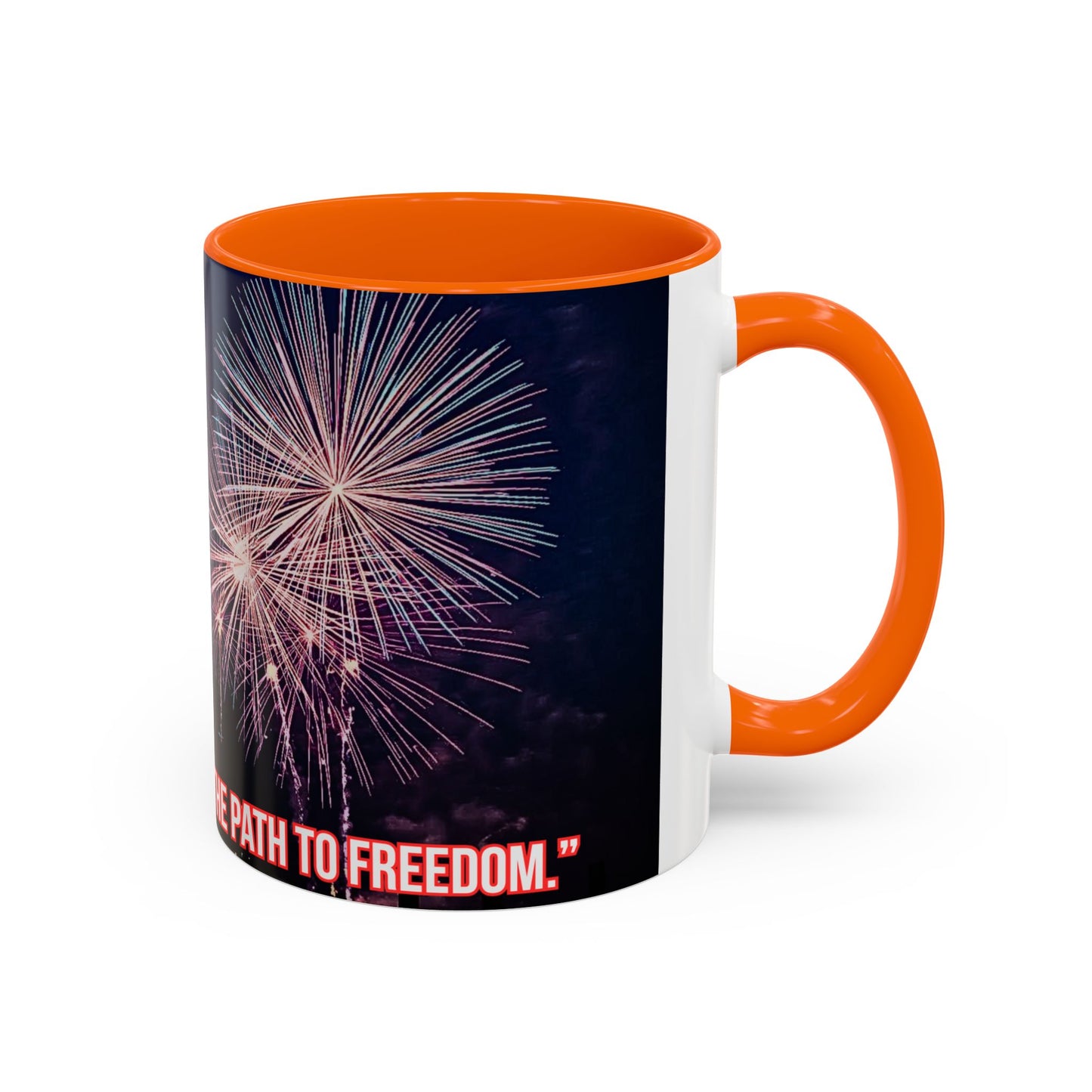 Fireworks Accent Coffee Mug — Inspirational "Lights the Path to Freedom" Design