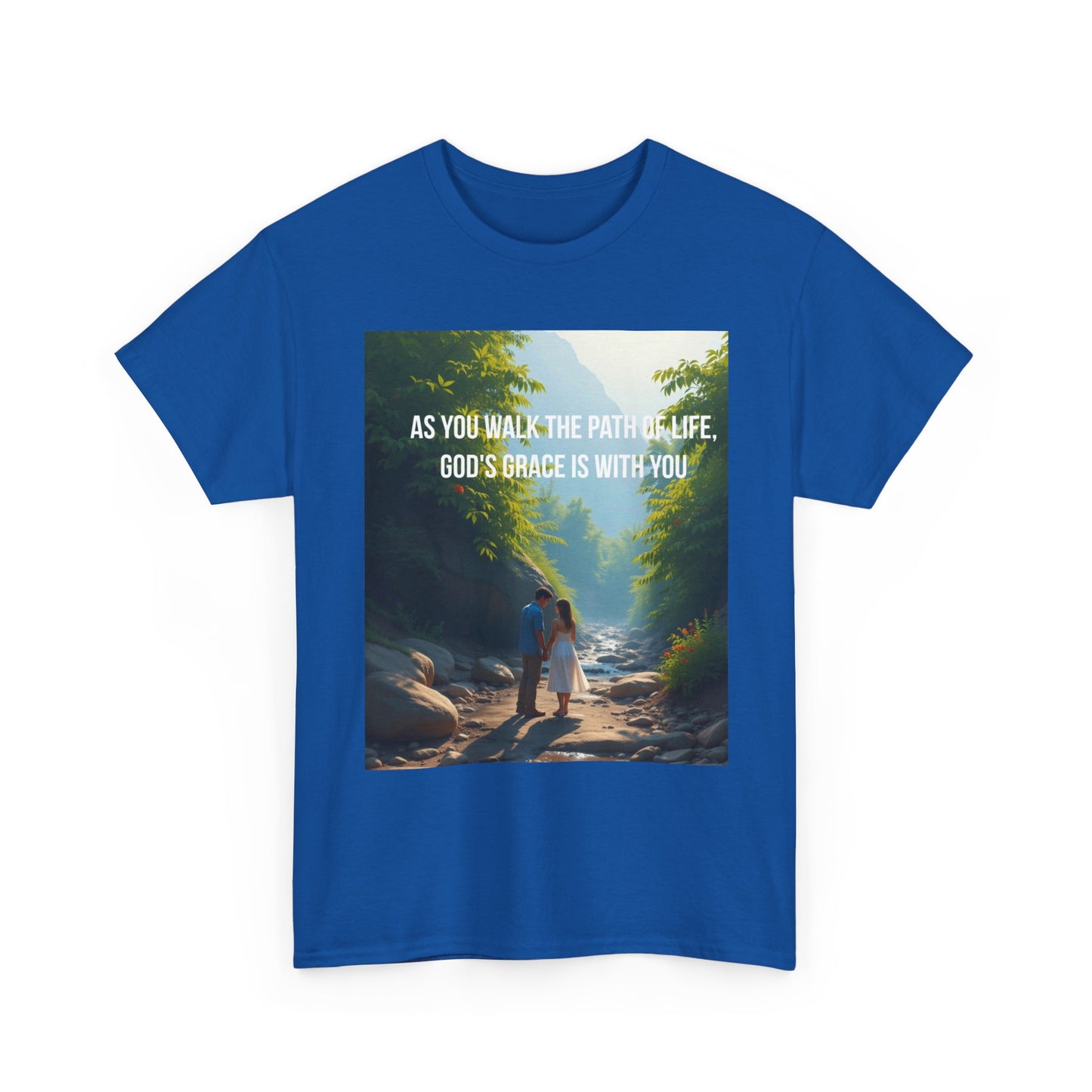 Faith-Inspired Nature T-Shirt — "As You Walk the Path of Life, God’s Grace Is With You"