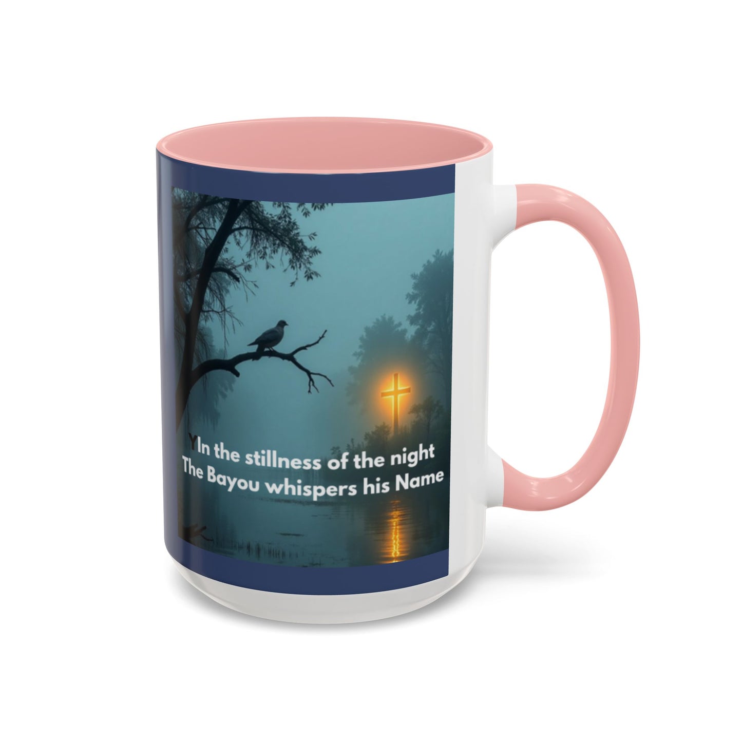 Coffee Mug — Bayou Night Scene with Cross & Quote (In the stillness of the night...)