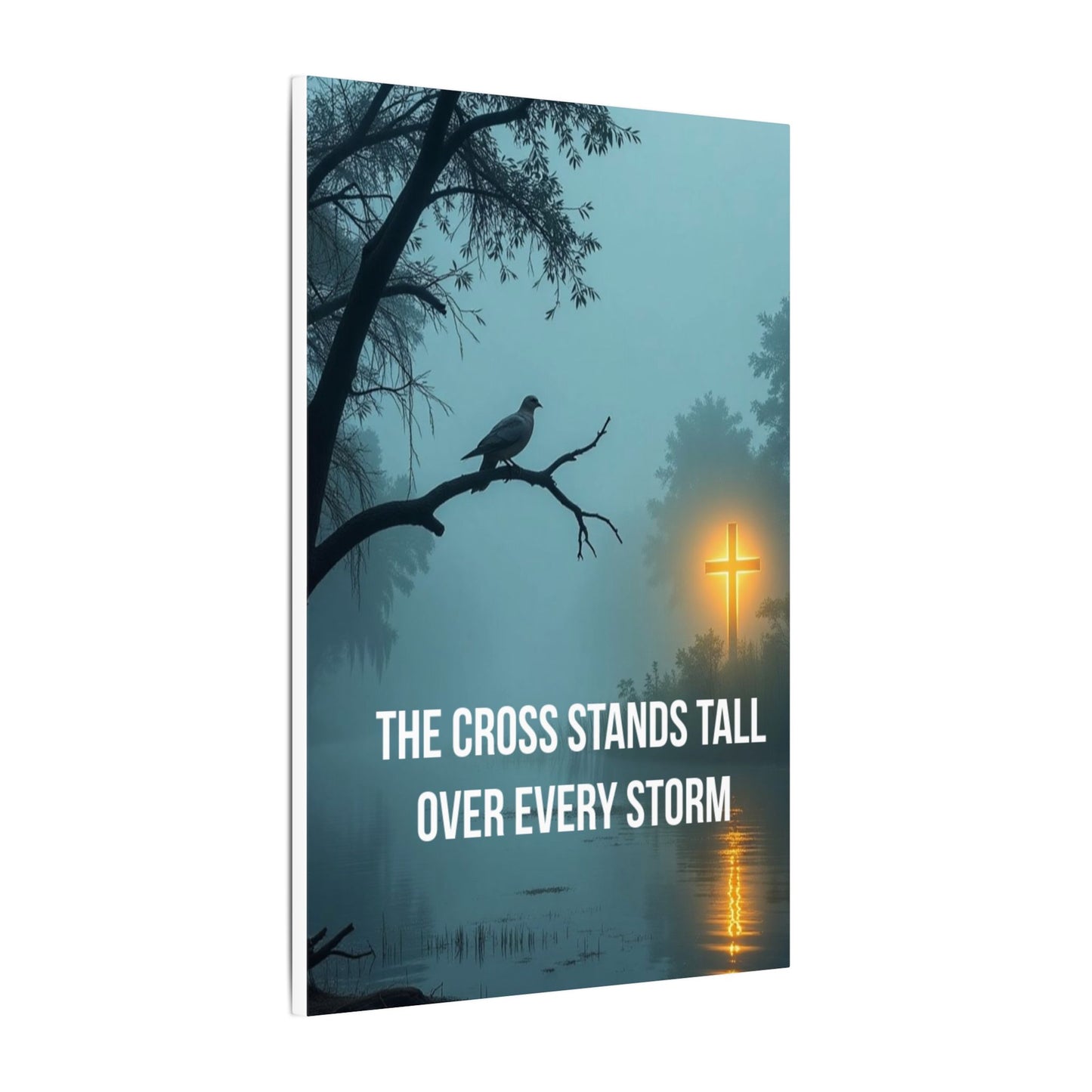 Faith Canvas Wall Art – "The Cross Stands Tall Over Every Storm" Matte Stretched Canvas