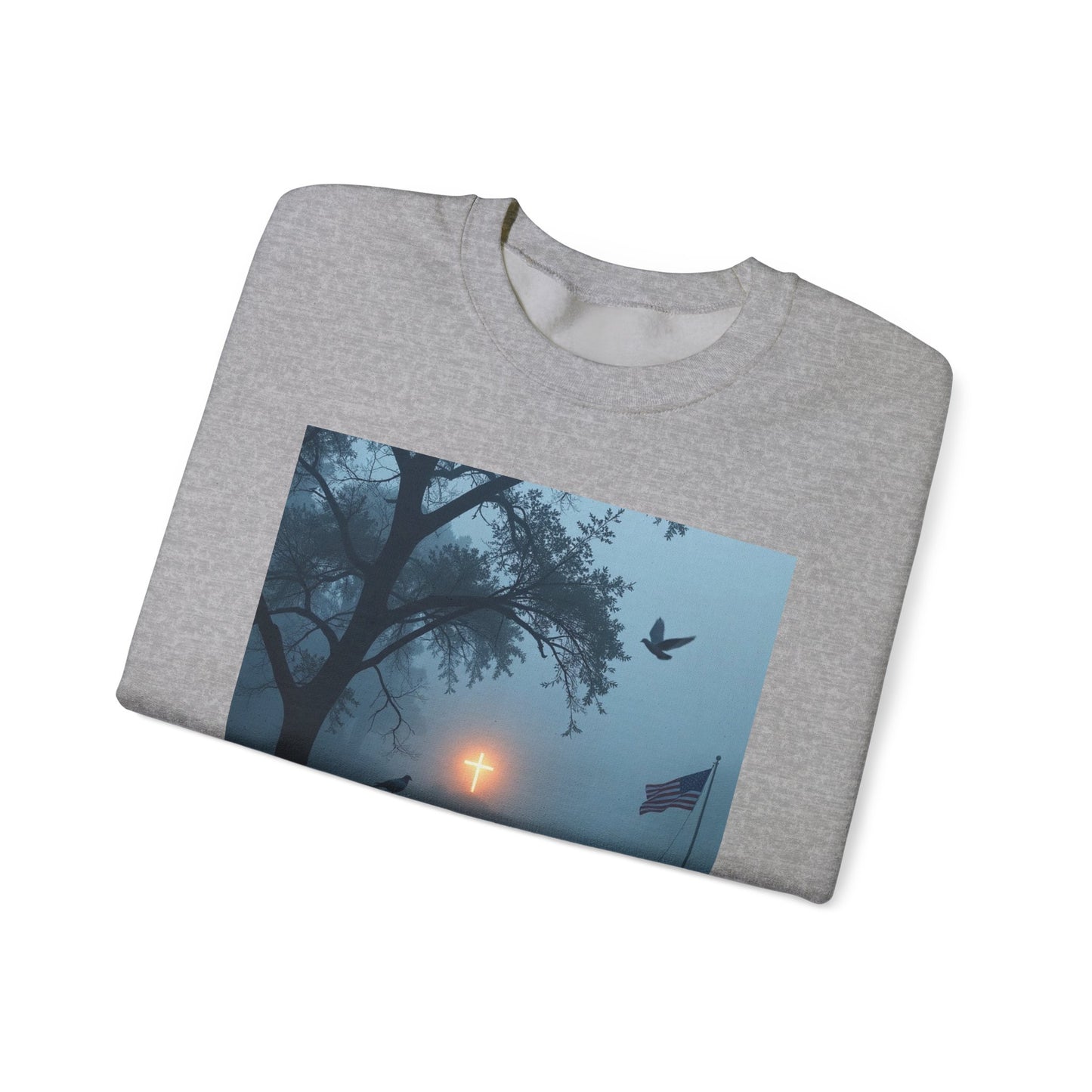 Crewneck Sweatshirt — Bayou Nightscape with Lyrics: "As You Look Across the Bayou Tonight"