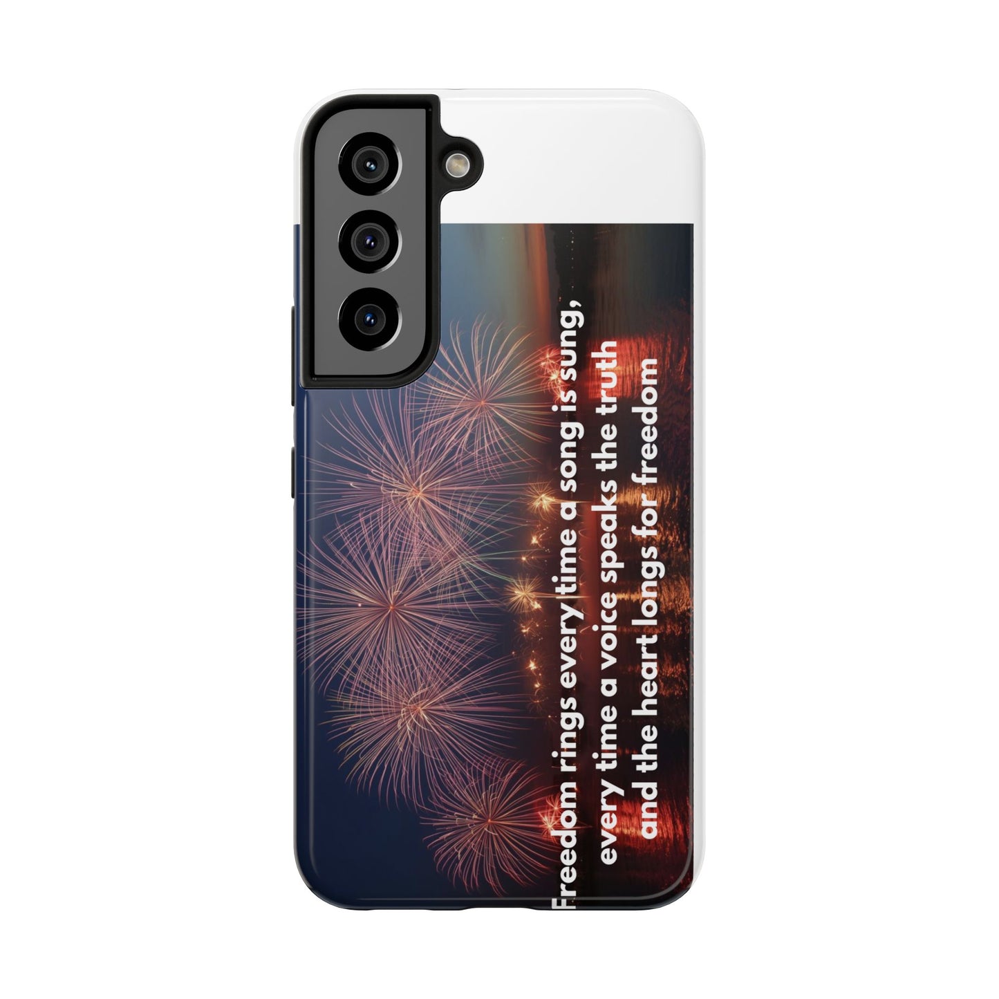 Patriotic Fireworks Tough Phone Case — "Freedom" Quote Protective Cover