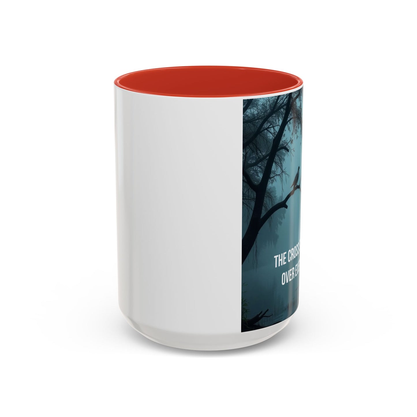 Religious Coffee Mug — "The Cross Stands Tall Over Every Storm" Accent Mug