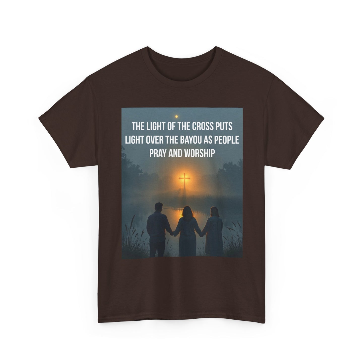 Christian Bayou Cross Tee — "The Light of the Cross Puts Light Over the Bayou" Faith T‑Shirt