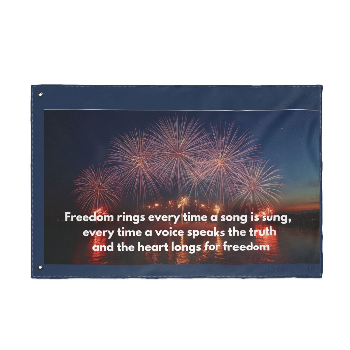 Freedom Fireworks Flag — Double-Sided Patriotic Yard Banner with Inspirational Quote