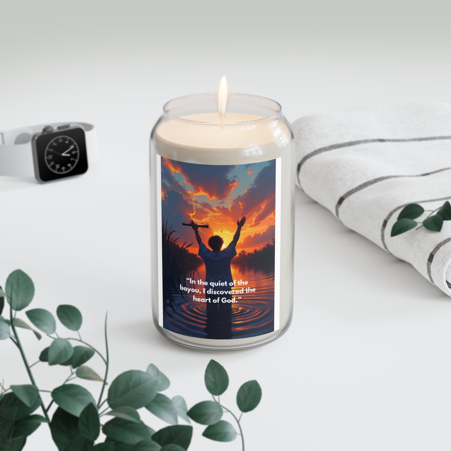Inspirational Bayou Prayer Scented Soy Candle — "In the quiet of the bayou, I discovered the heart of God." (13.75 oz)