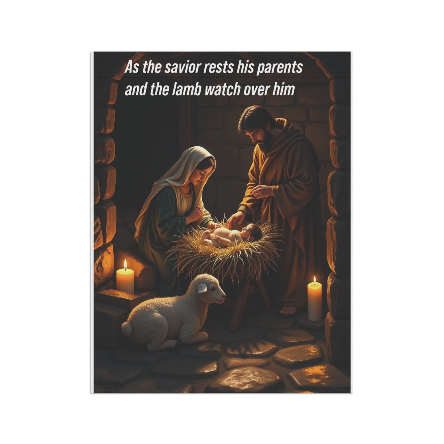 As the savior rests his parents and the lamb watches over him
