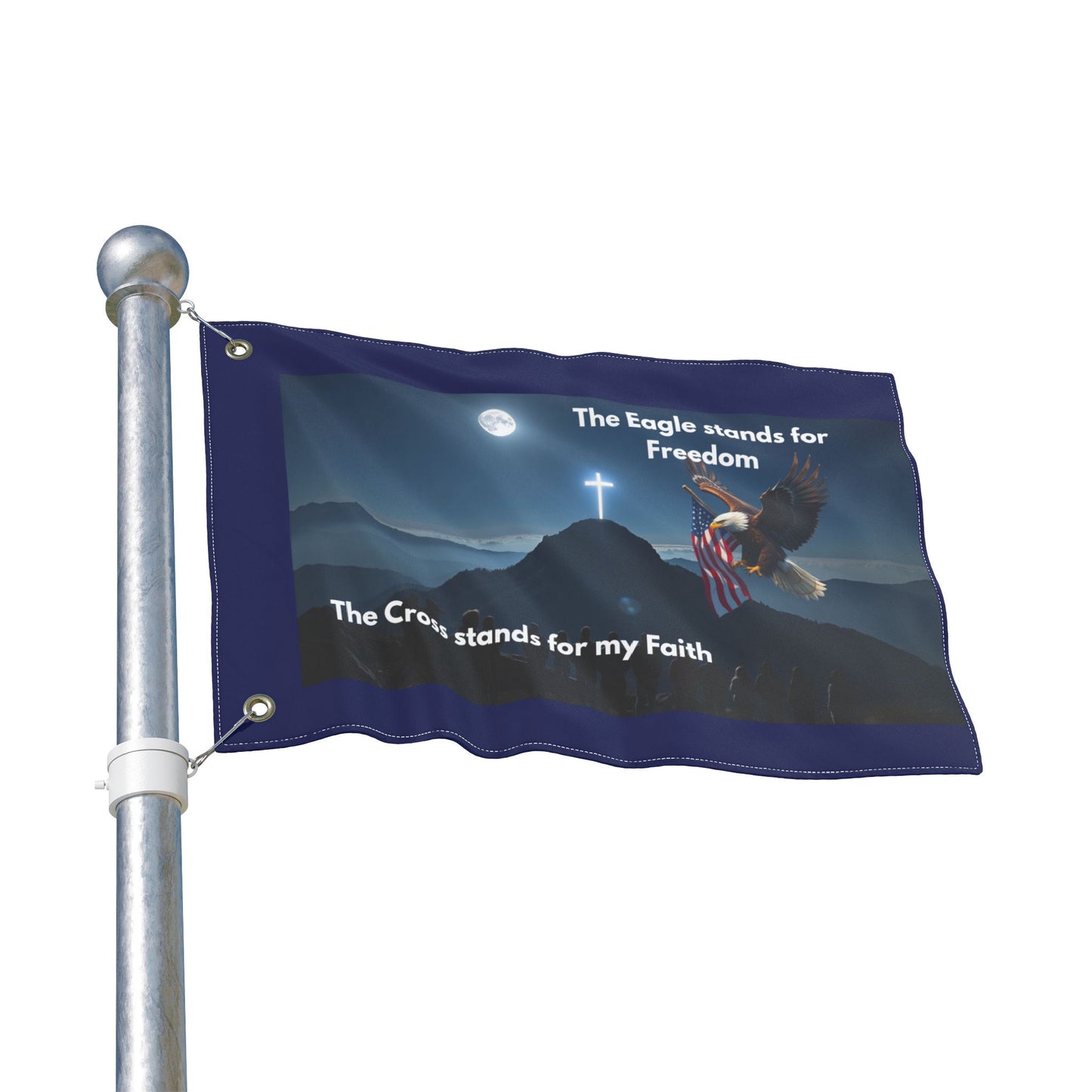 Christian Eagle Flag – “The Eagle stands for Freedom / The Cross stands for my Faith” Double-Sided Outdoor Flag