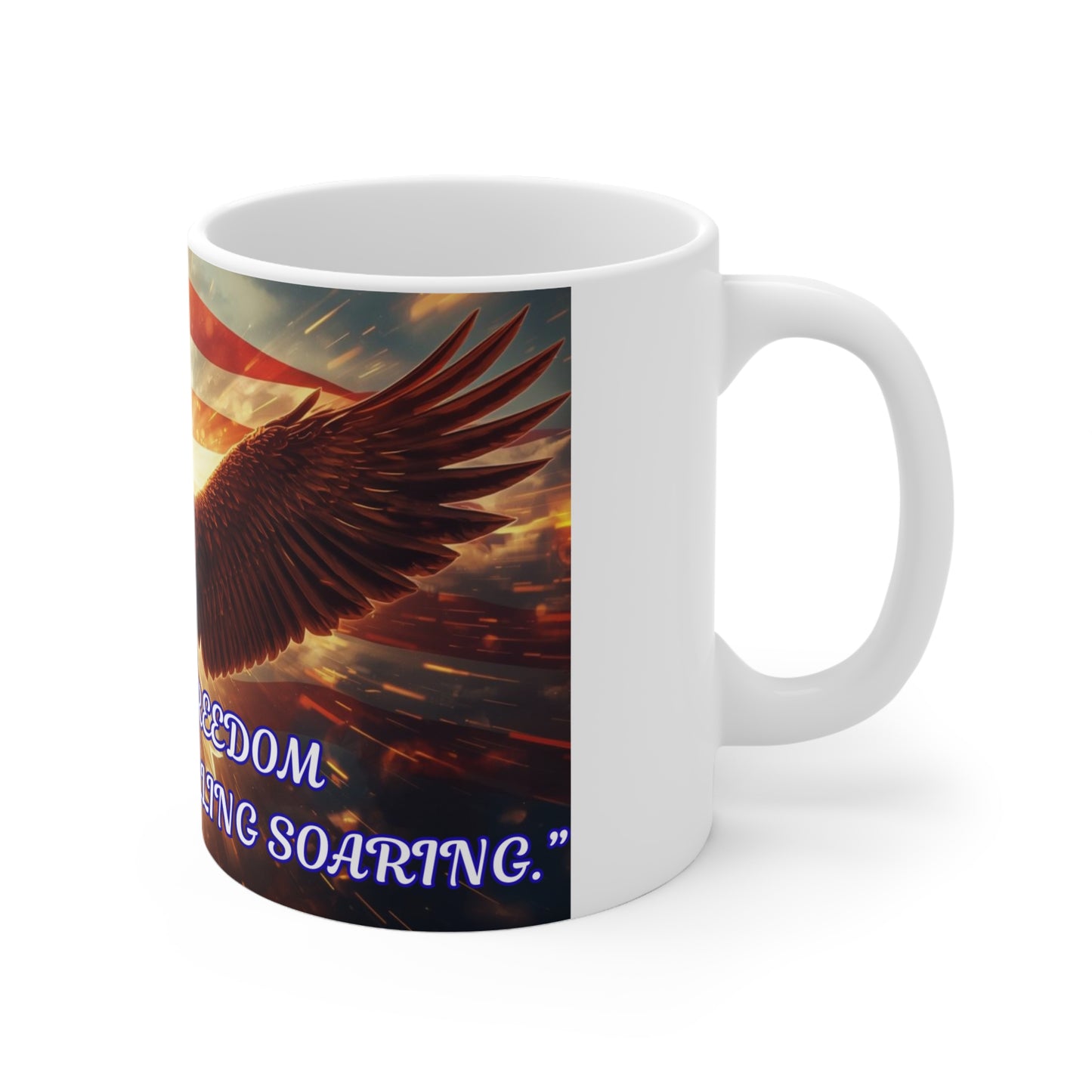 Ceramic Mug — Patriotic Bald Eagle with American Flag, “250 Years of Freedom” Coffee Cup (11oz/15oz)