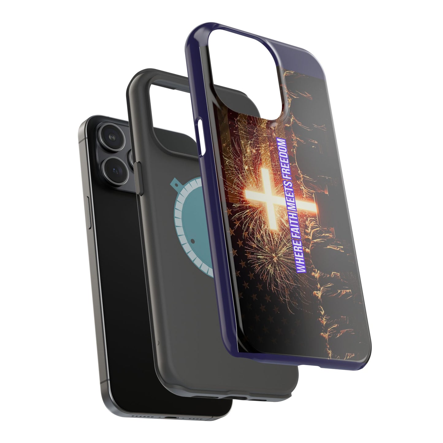 Christian Cross iPhone Case — “Where Faith Meets Freedom” Magnetic Impact-Resistant Phone Case