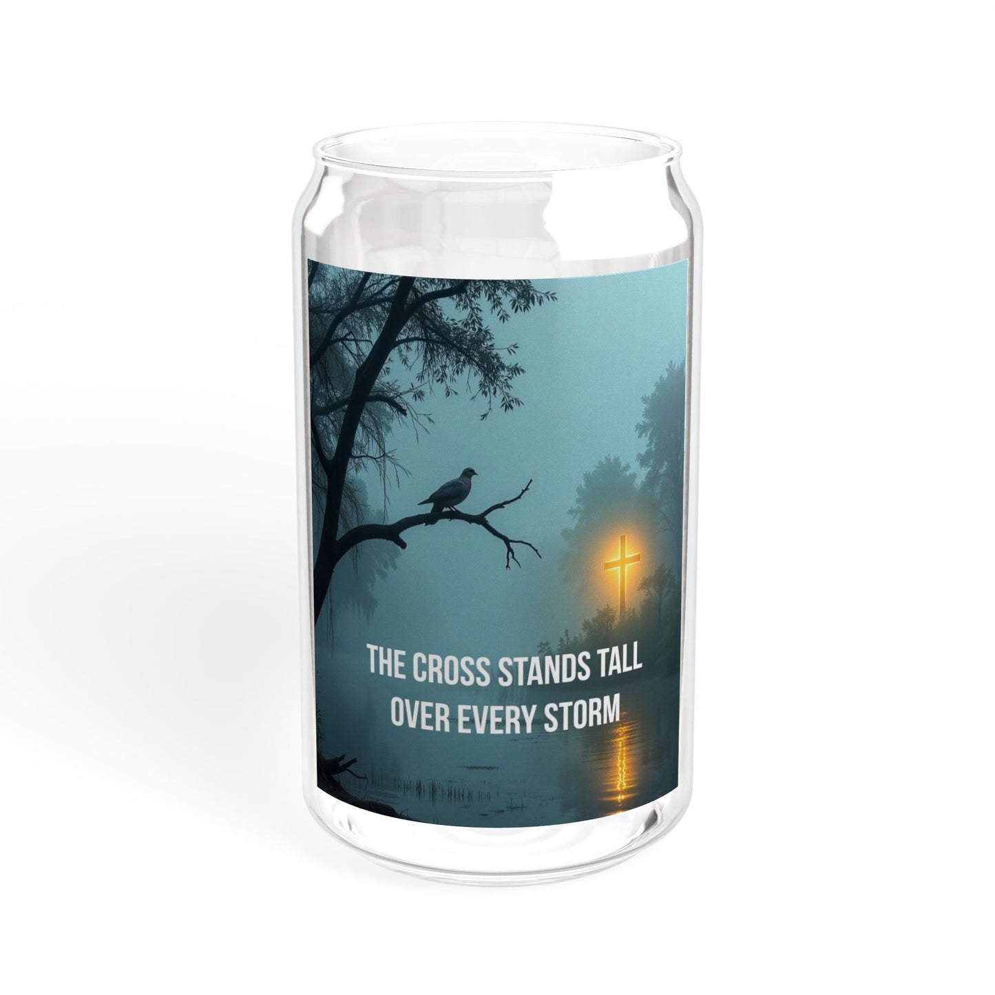 Sipper Glass – "The Cross Stands Tall Over Every Storm" Inspirational Travel Tumbler (16oz)
