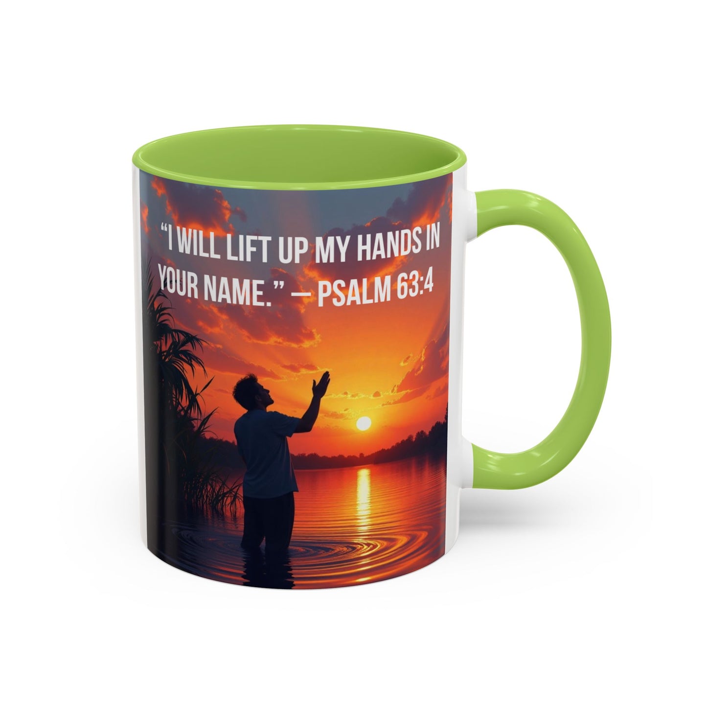 Psalm 63:4 Coffee Mug — "I Will Lift Up My Hands in Your Name" Inspirational Accent Mug