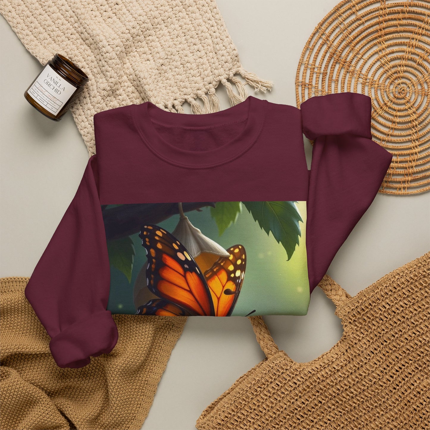 Crewneck Sweatshirt — Grace Wins Everytime Monarch Butterfly Inspirational Tee