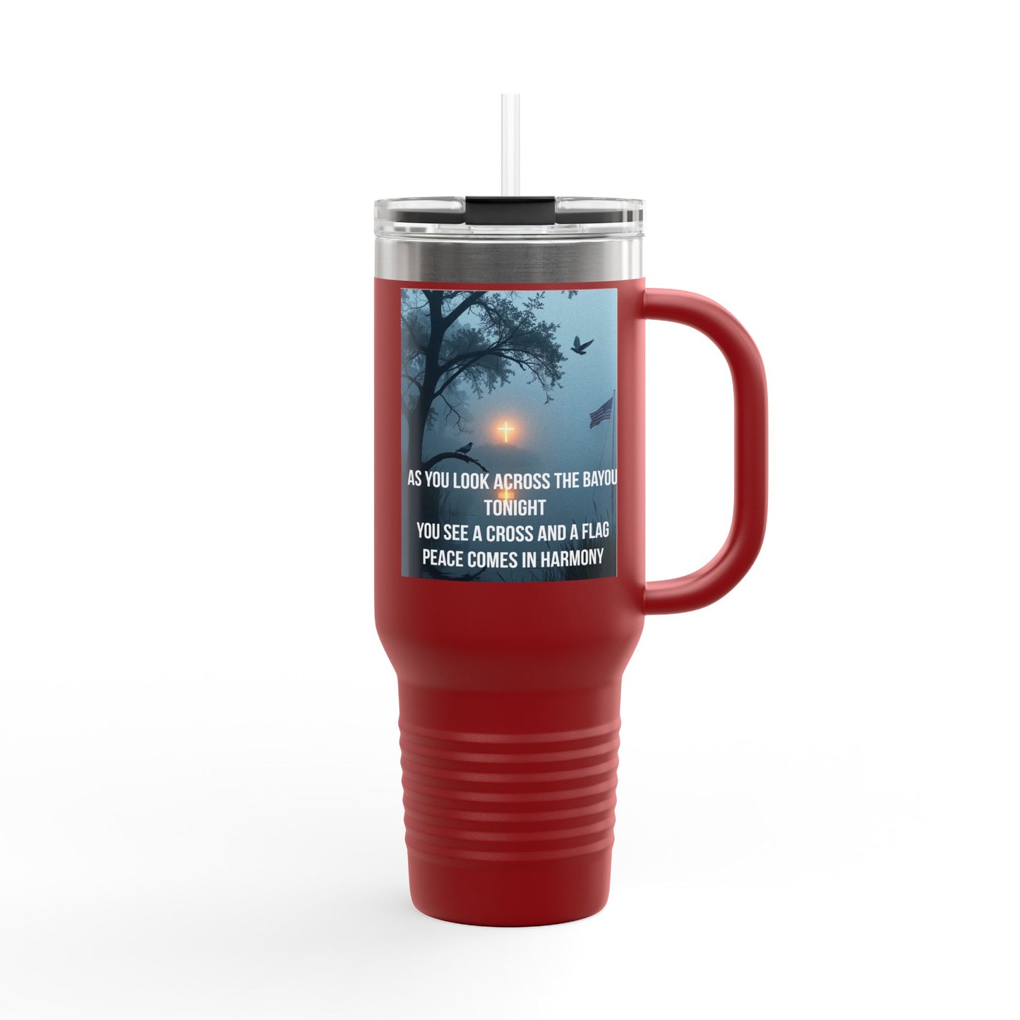 40oz Insulated Travel Mug — Scenic Sunset Peace Quote Design