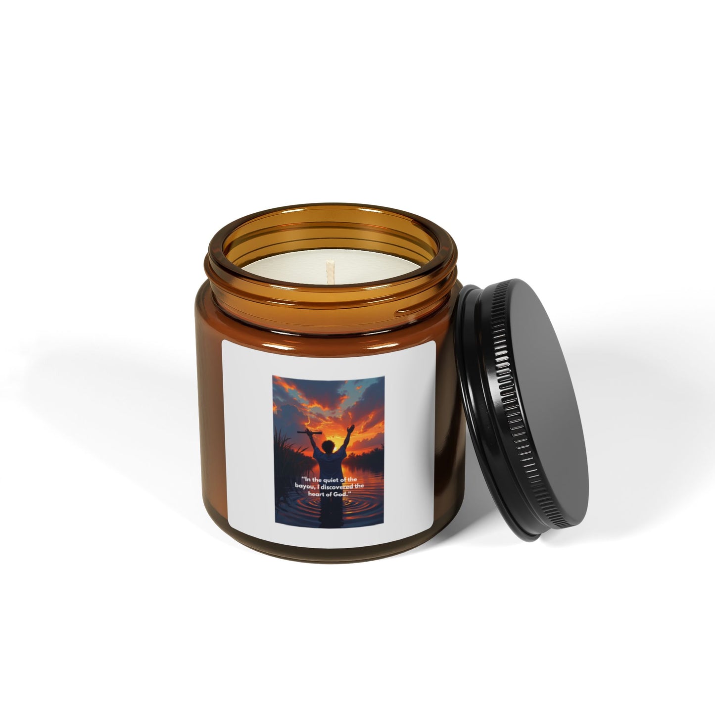 Inspirational Sunset Soy Candle — Amber Jar Scented Candle with Uplifting Quote