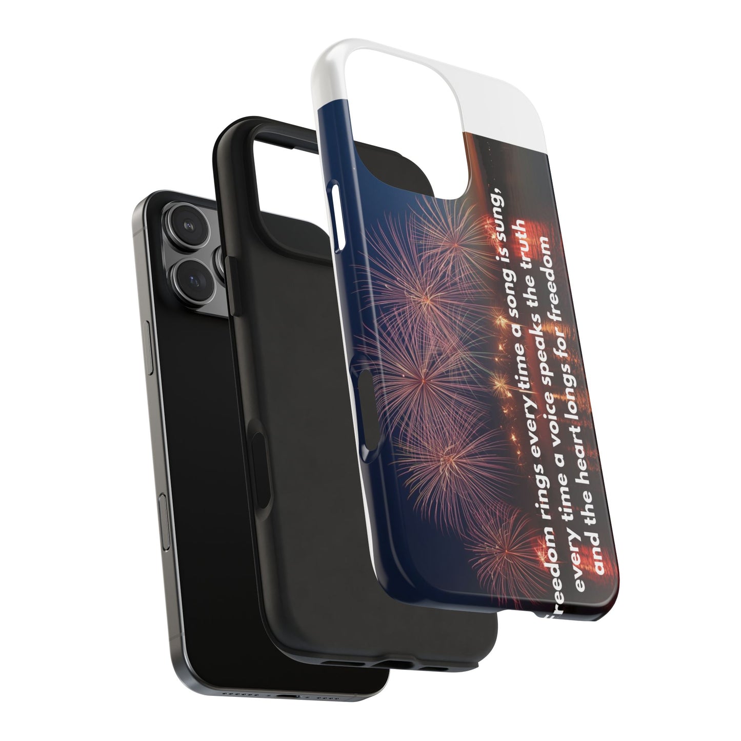Patriotic Fireworks Tough Phone Case — "Freedom" Quote Protective Cover