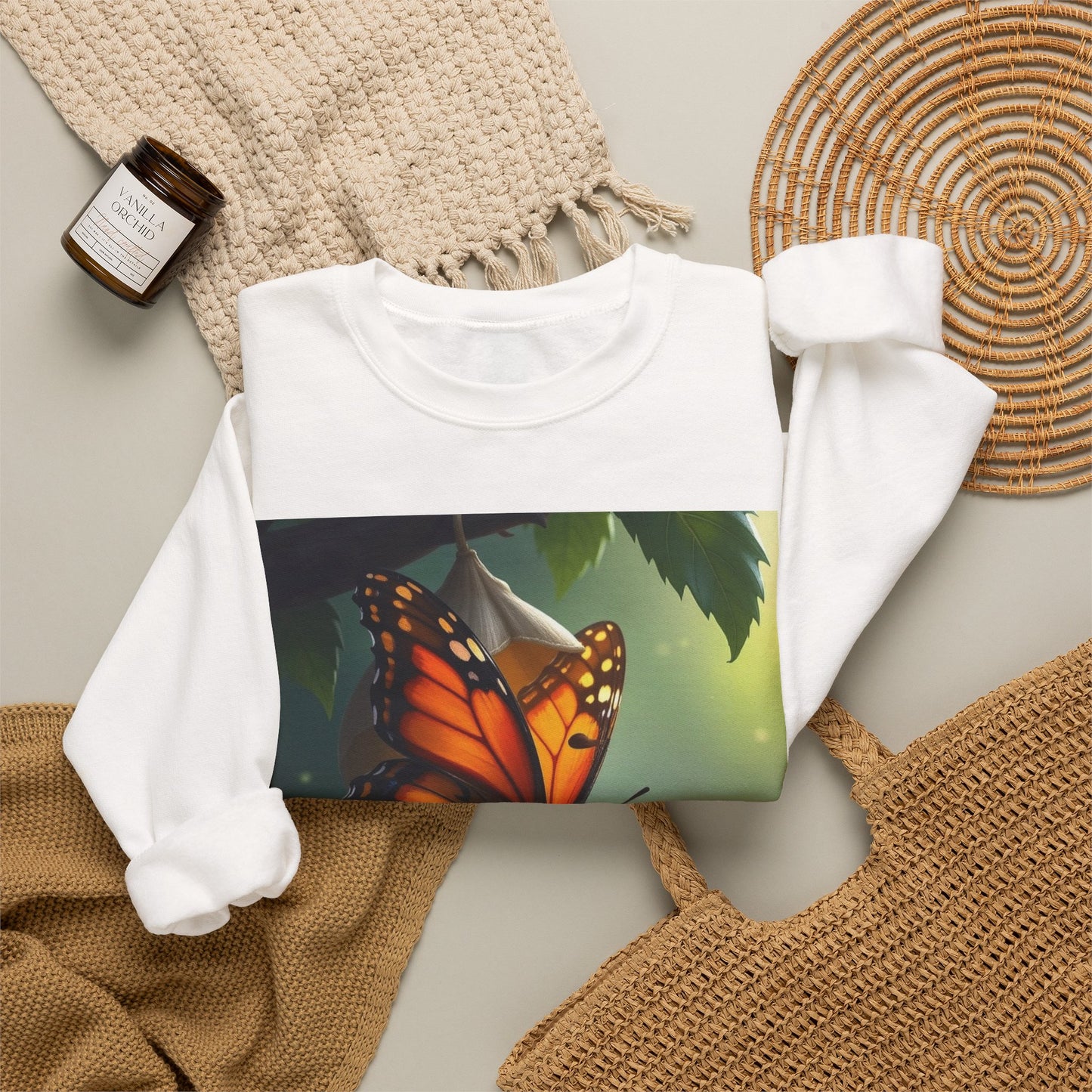 Crewneck Sweatshirt — Grace Wins Everytime Monarch Butterfly Inspirational Tee
