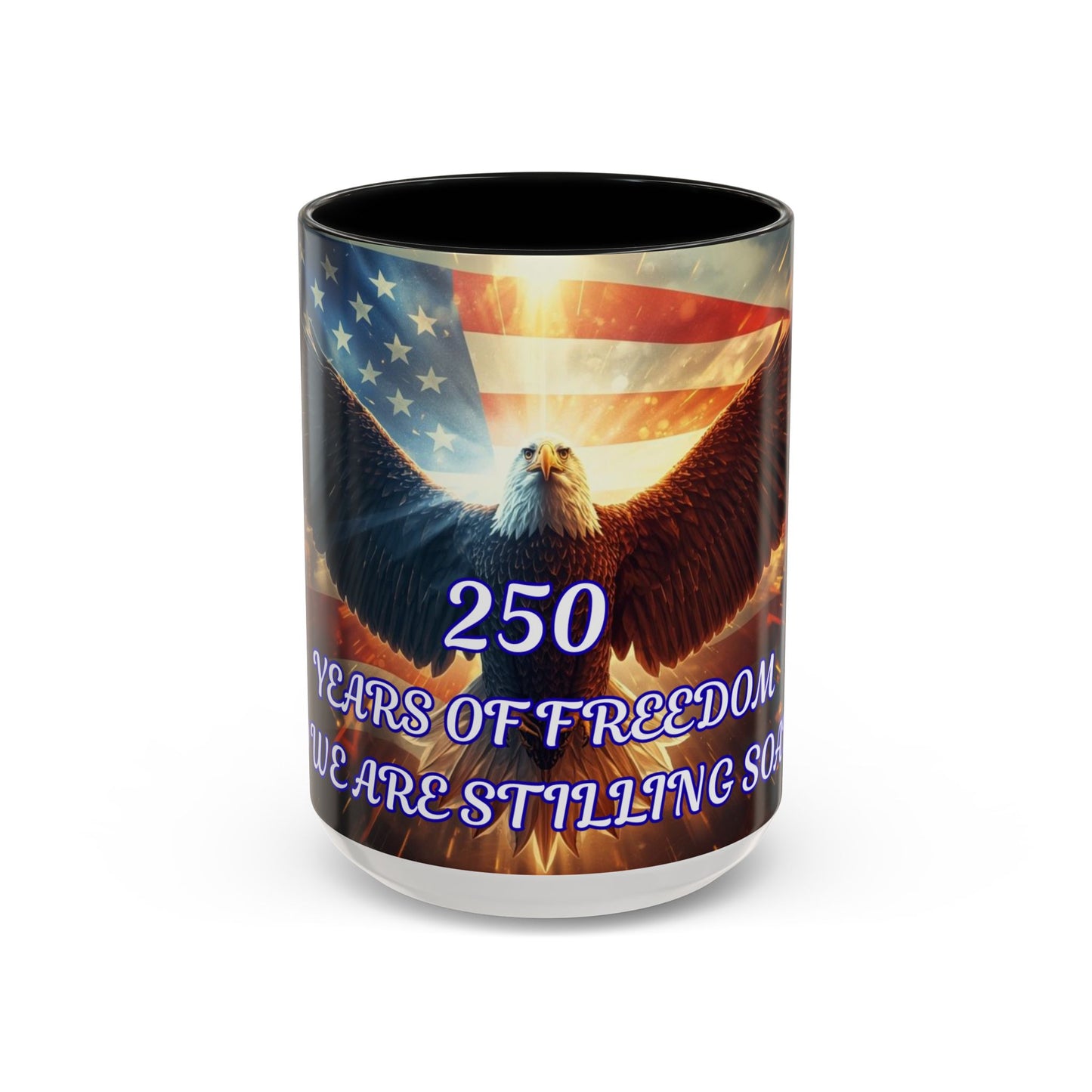 Patriotic Eagle Coffee Mug – "250 Years of Freedom" Accent 11/15oz
