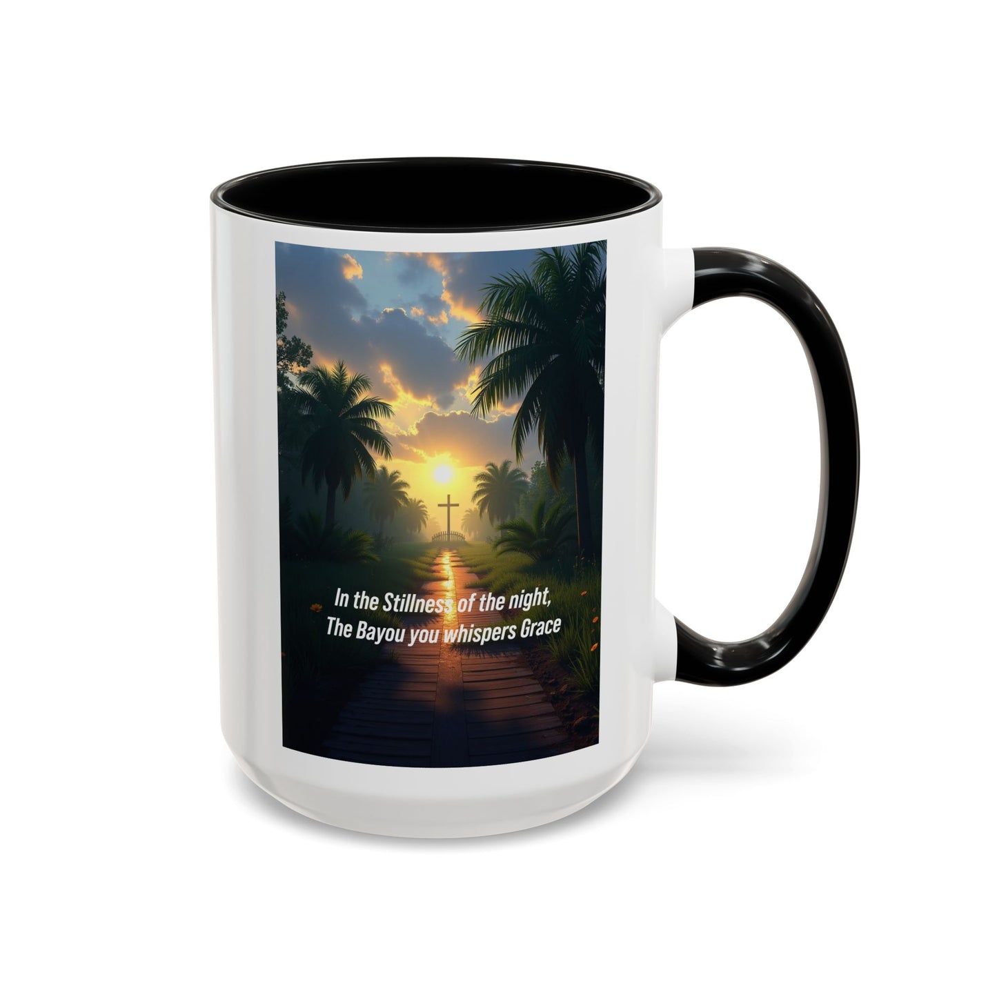 Accent Coffee Mug - Bayou Sunset Scenic Mug with Inspirational Quote
