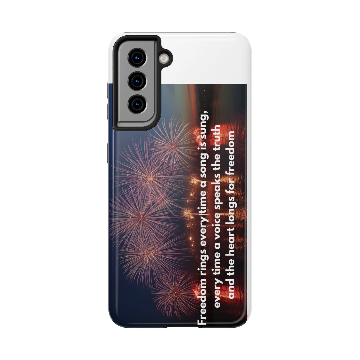 Patriotic Fireworks Tough Phone Case — "Freedom" Quote Protective Cover