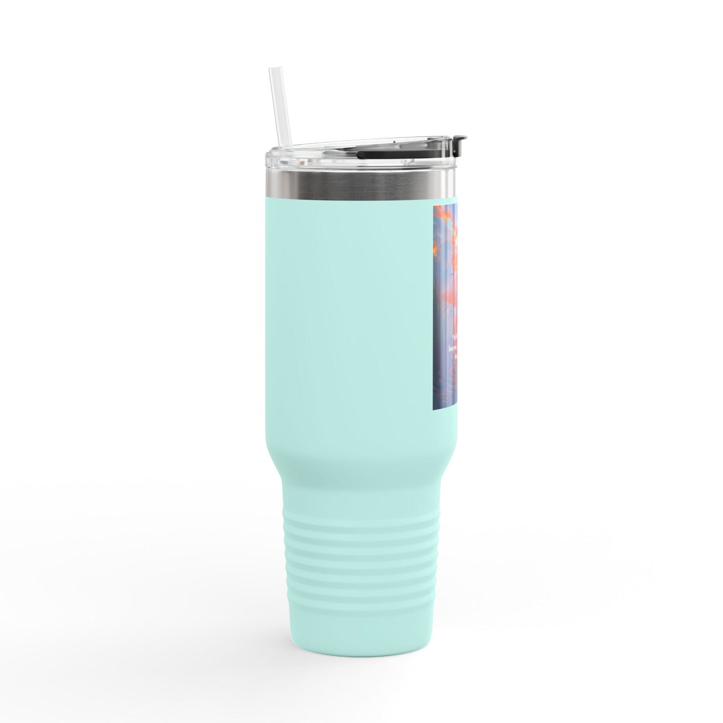 40oz Insulated Travel Mug — Christian Sunrise Design with Scripture Quote