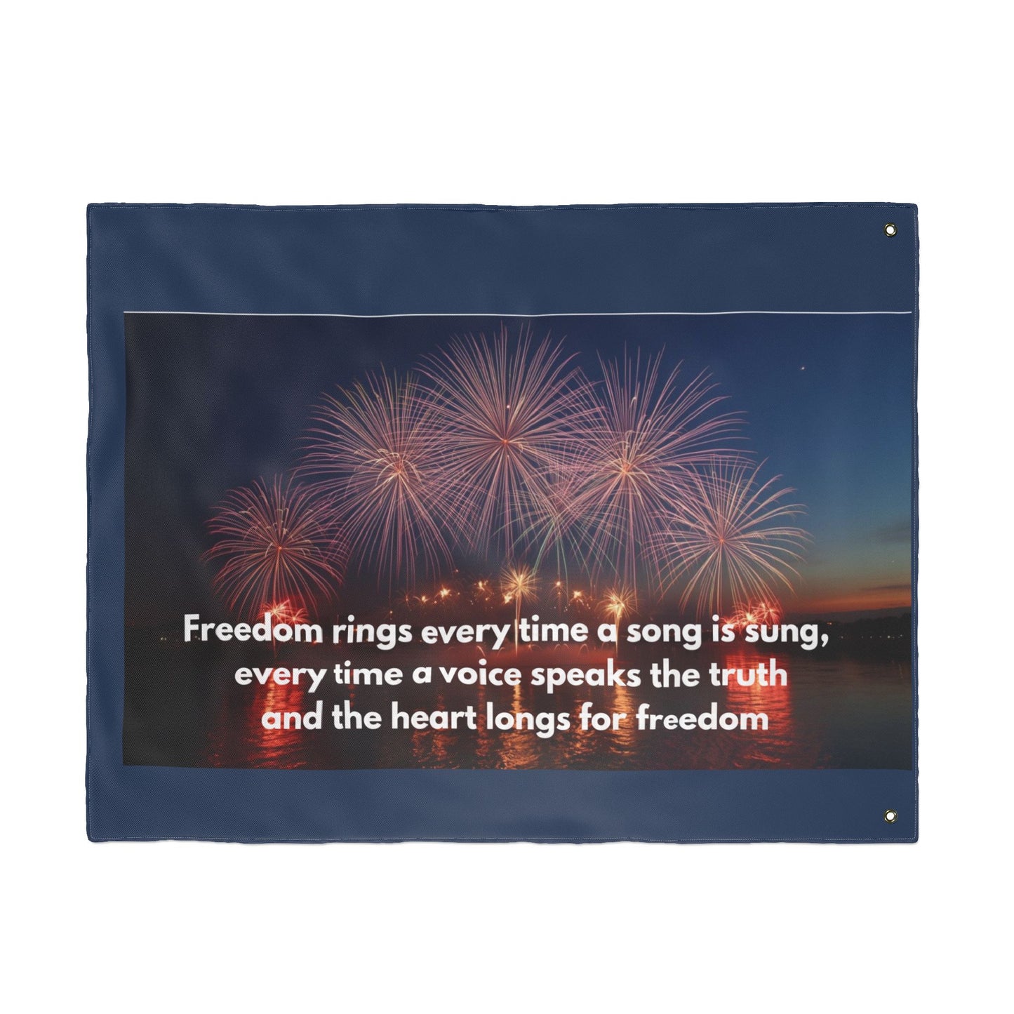 Freedom Fireworks Flag — Double-Sided Patriotic Yard Banner with Inspirational Quote