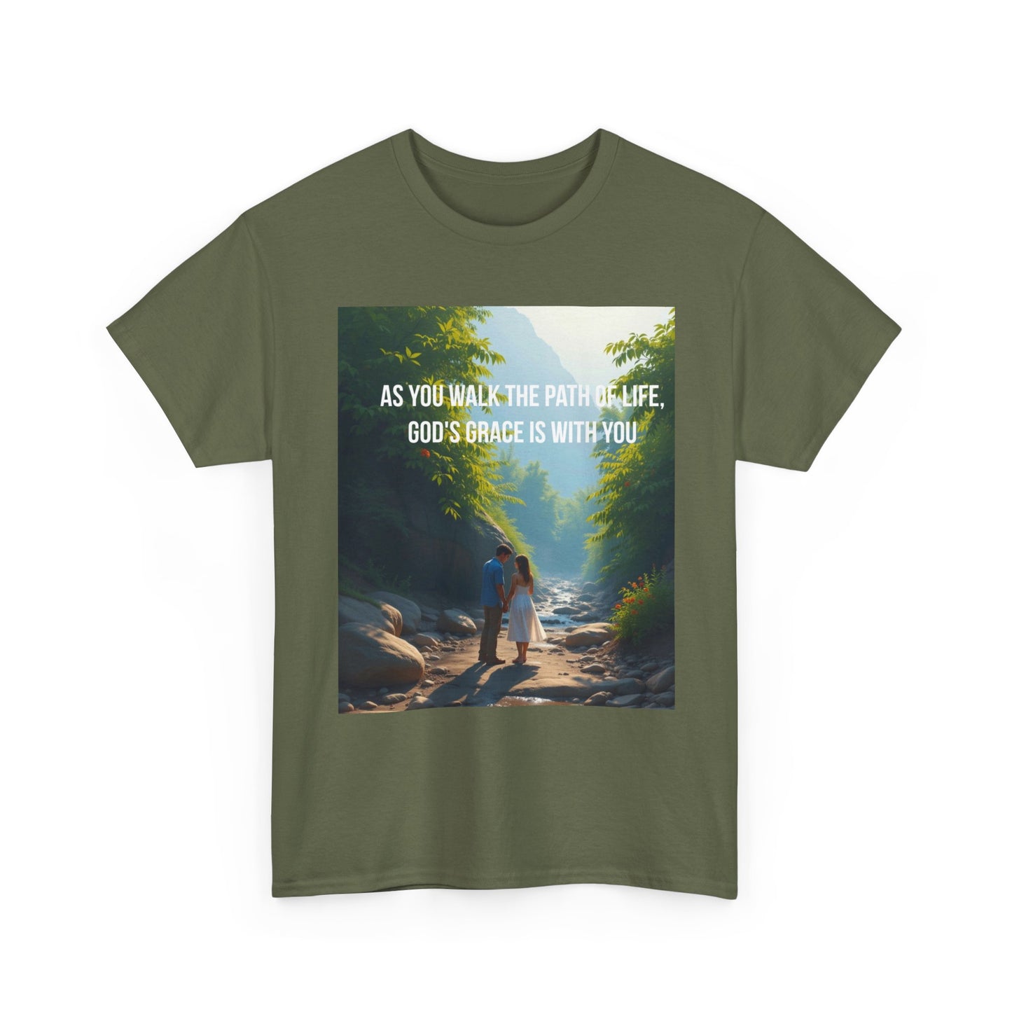 Faith-Inspired Nature T-Shirt — "As You Walk the Path of Life, God’s Grace Is With You"