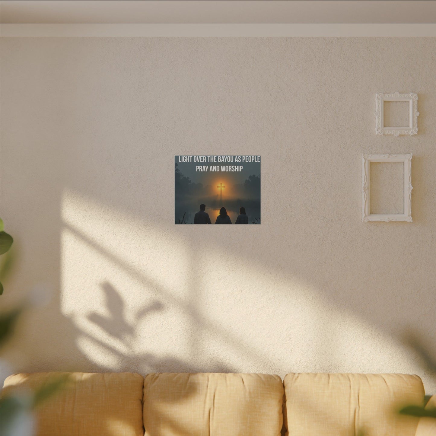 Faith Wall Art Canvas — “The Light of the Cross Puts Light Over the Bayou as People Pray and Worship”