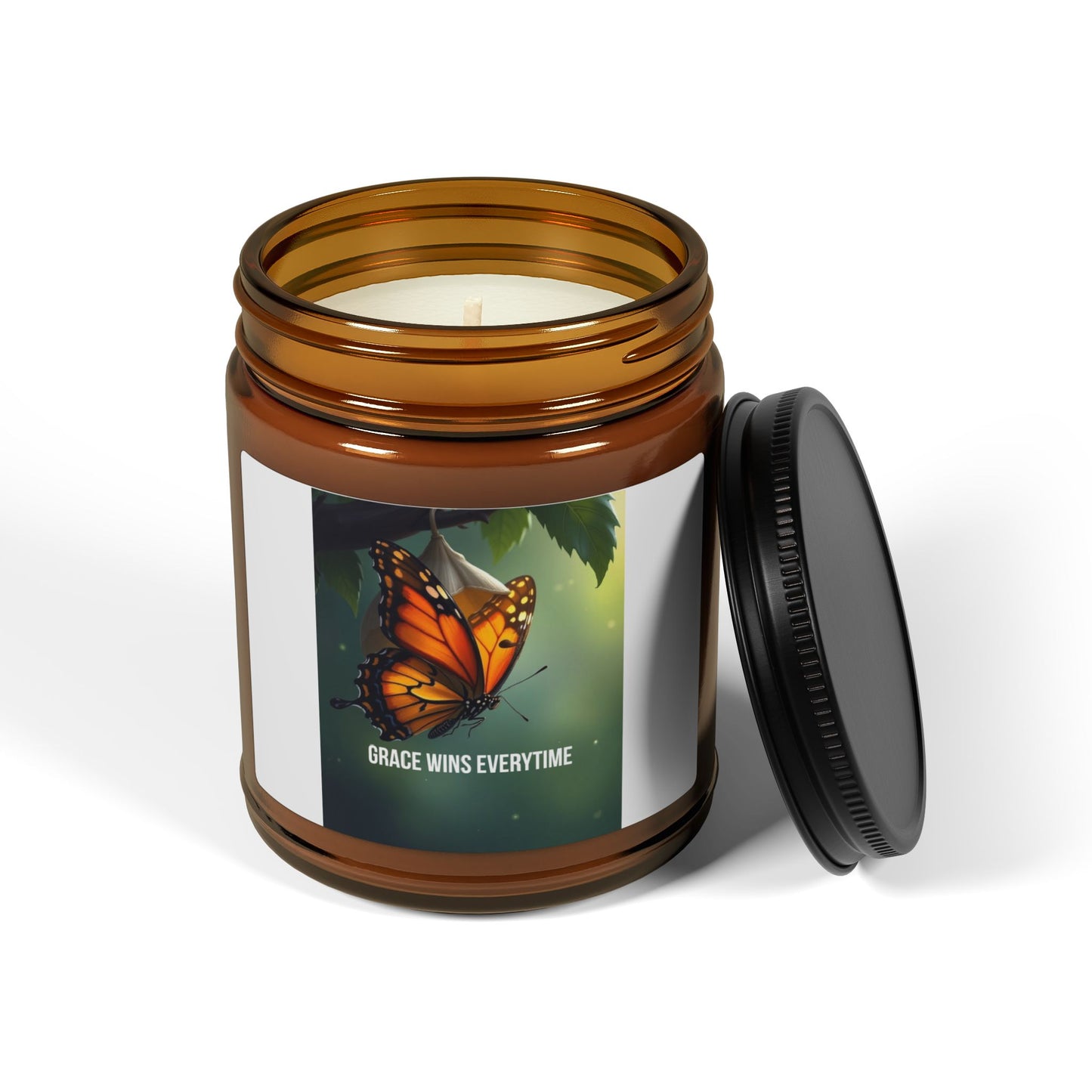 Butterfly Soy Candle — "Change Wins Every Time" Amber Jar