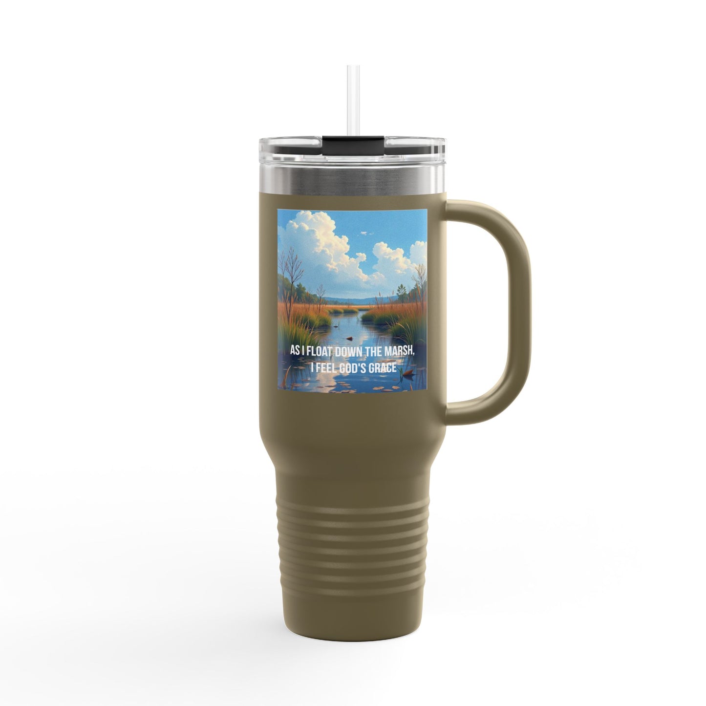 40oz Insulated Travel Mug — Scenic Marsh Landscape with Quote
