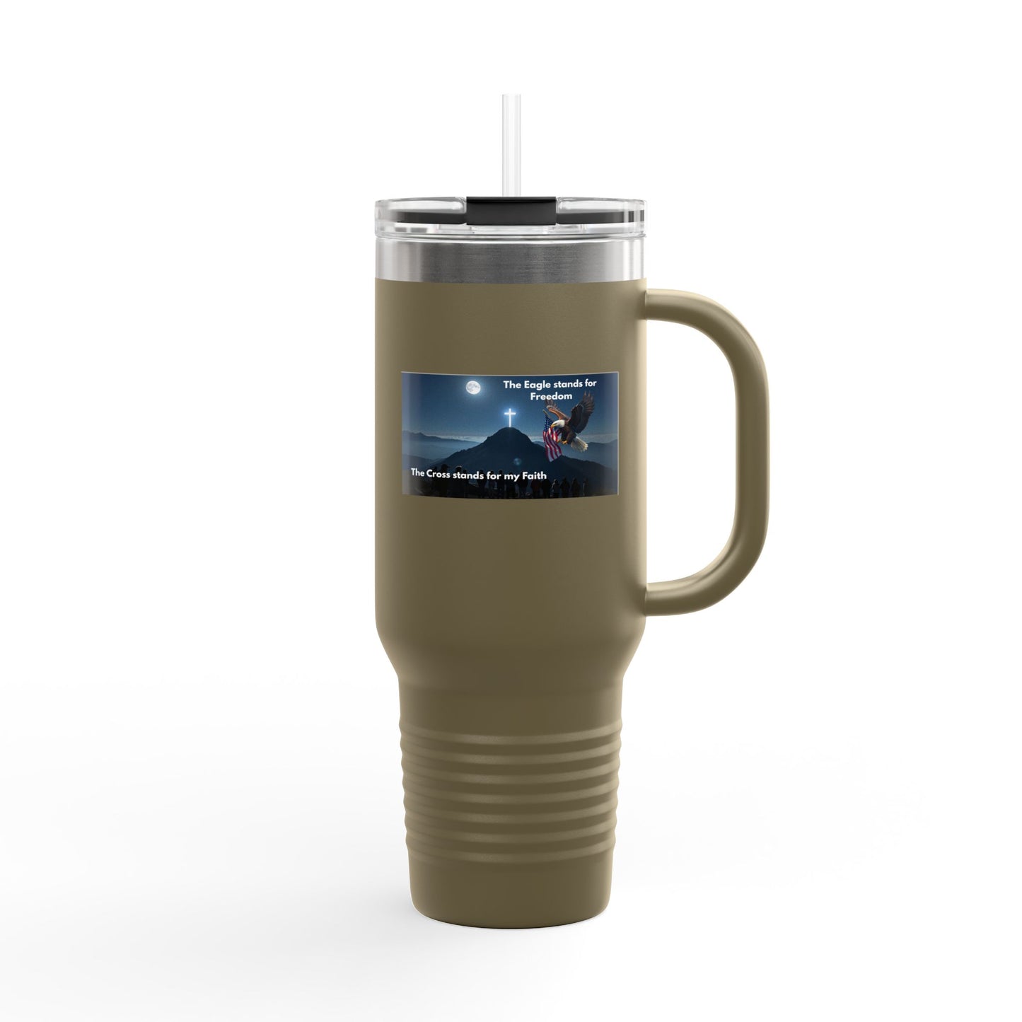 40oz Insulated Travel Mug — Motivational Sunrise Design with 'The Struggle Strengthens Me' Quote
