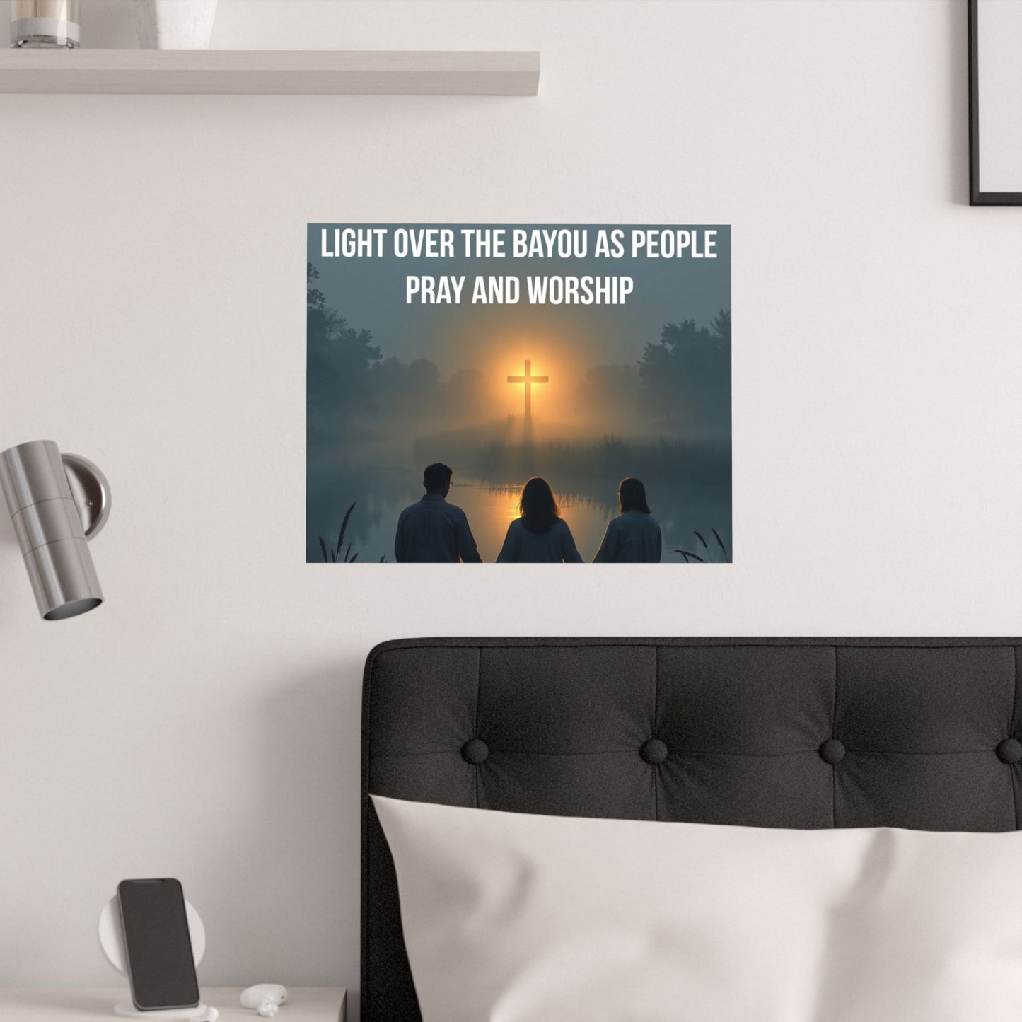 Satin Poster — “Light Over the Bayou as People Pray and Worship” (Christian Inspirational Wall Art)