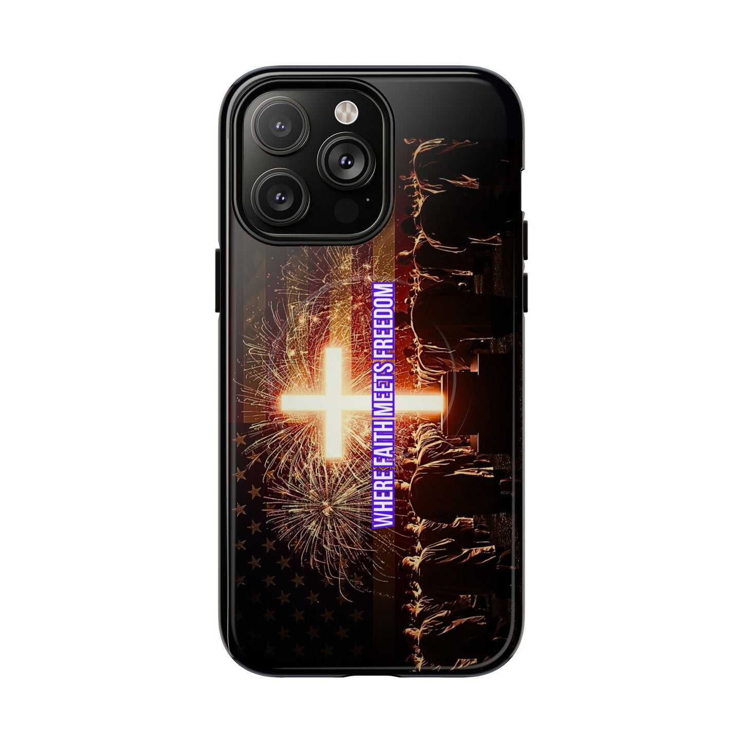Christian Cross Phone Case - "Where Faith Meets Freedom" Tough Magnetic Case