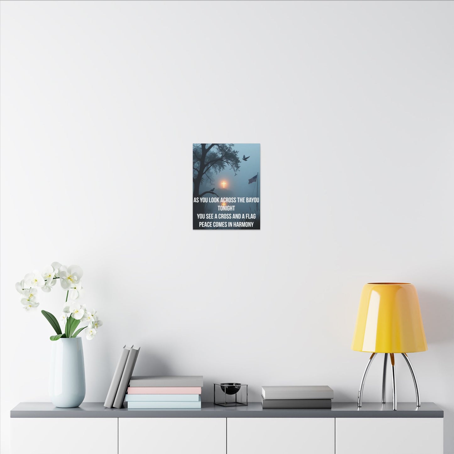 Bayou Cross & Flag Matte Canvas Wall Art – Inspirational Patriotic Christian Quote
