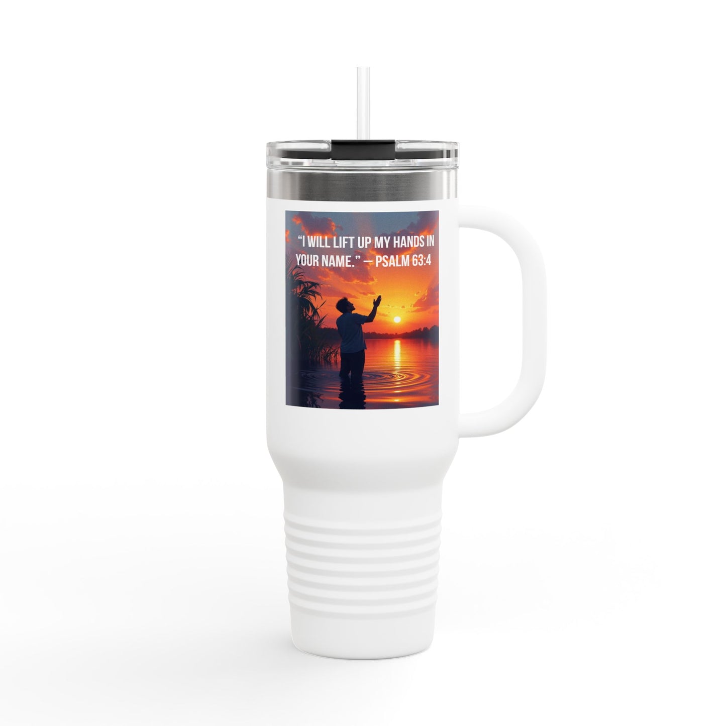 40oz Insulated Travel Mug — Psalm 63:4 Sunrise Worship Design