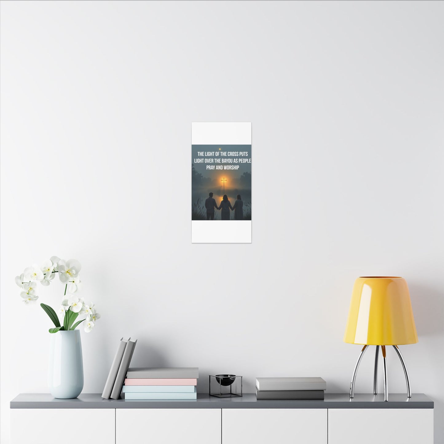 Faith Wall Art Canvas — “The Light of the Cross Puts Light Over the Bayou as People Pray and Worship”