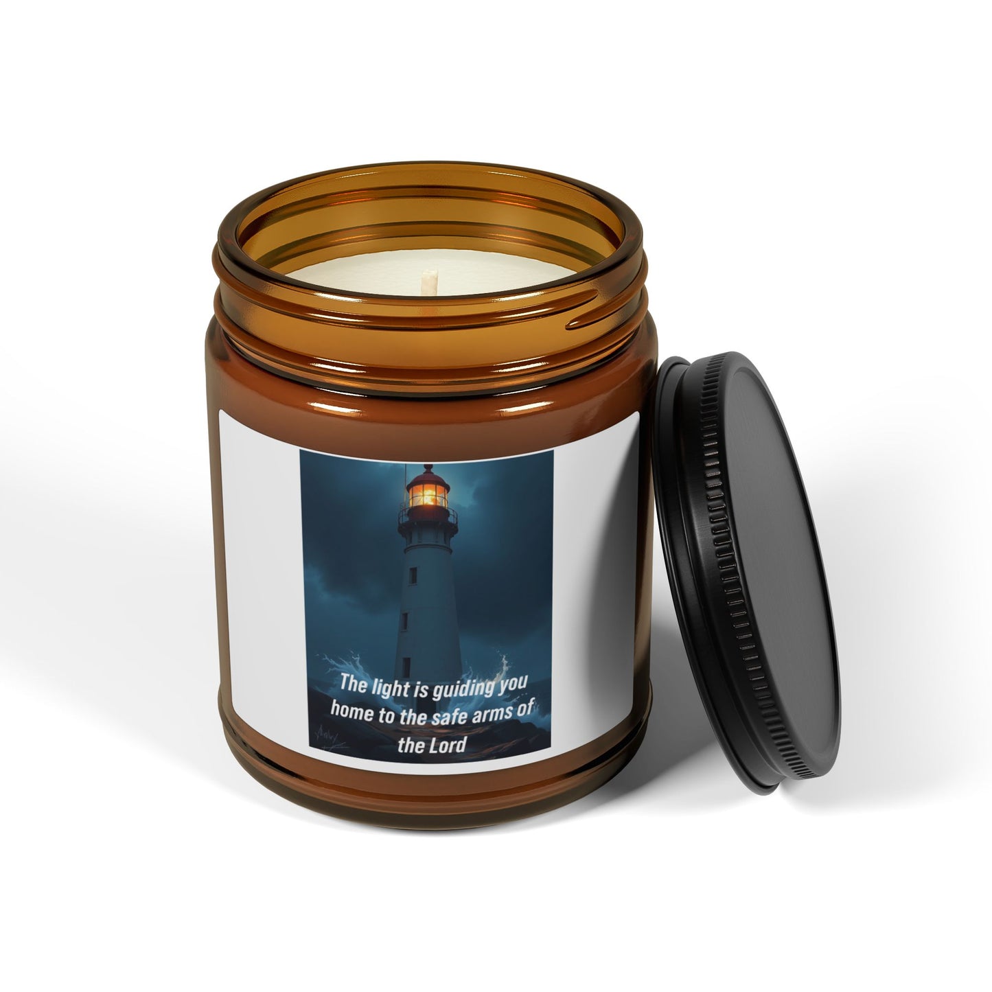 Lighthouse Scented Soy Candle — Amber Jar Candle with 'The light is a guiding star' Quote