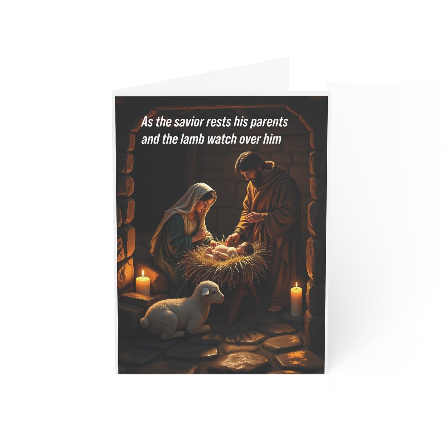 As the savior rests his parents and the lamb watch over him