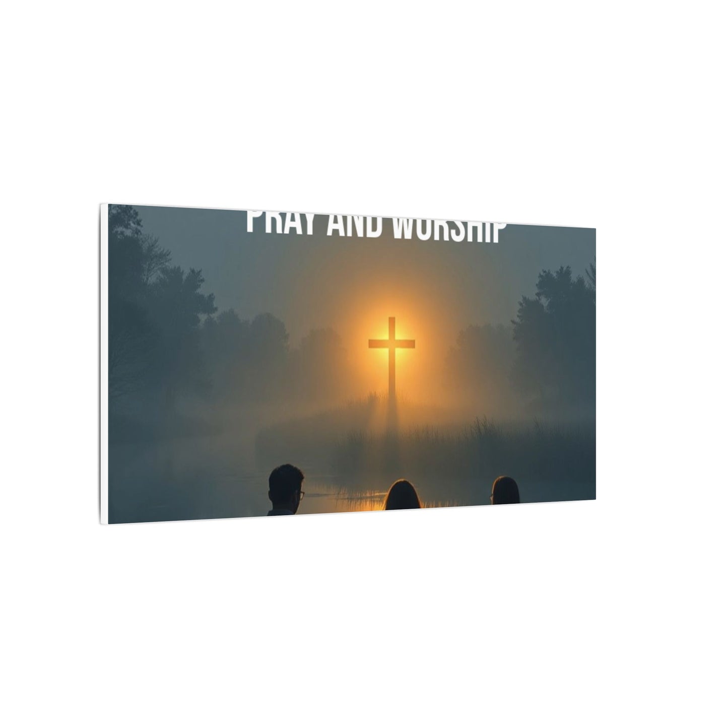 Faith Wall Art Canvas — “The Light of the Cross Puts Light Over the Bayou as People Pray and Worship”