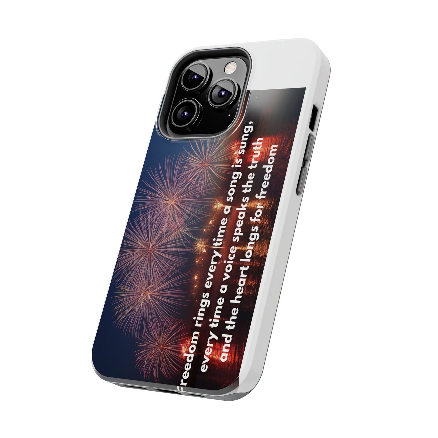 Patriotic Fireworks Tough Phone Case — "Freedom" Quote Protective Cover