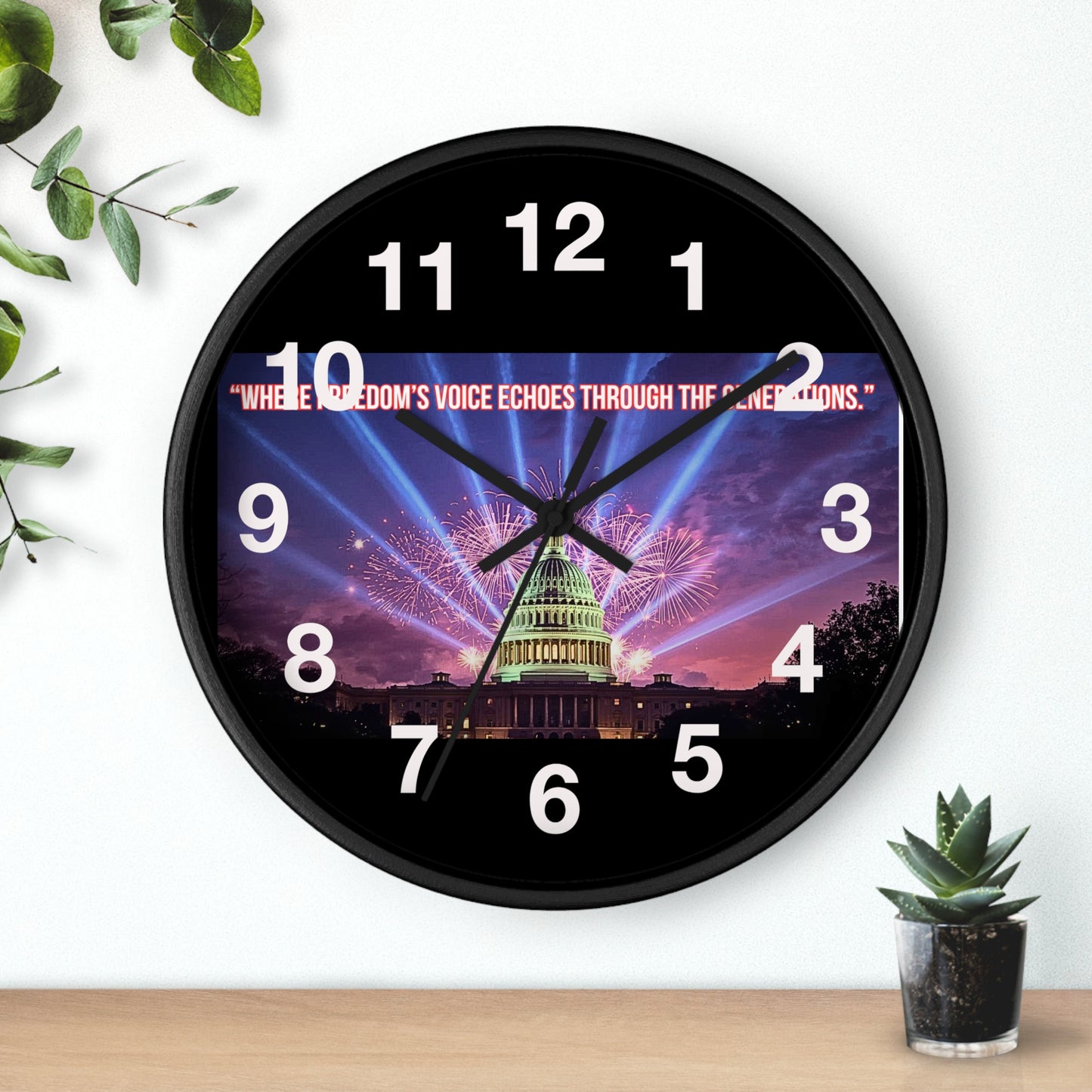Capitol Fireworks Wall Clock — Patriotic Washington D.C. Clock with Quote