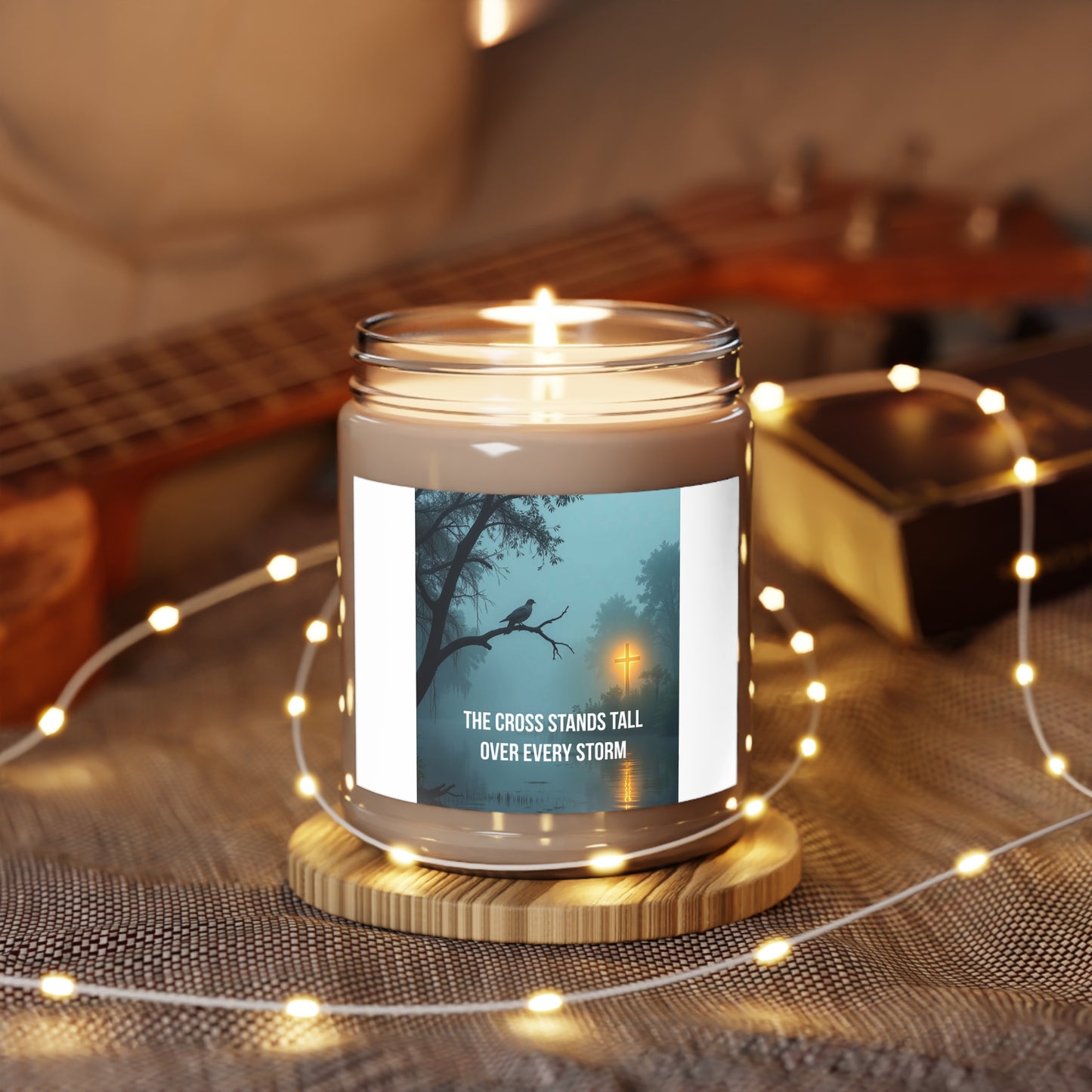 Inspirational Cross Soy Candle — "The Cross Stands Tall Over Every Storm" (9oz)