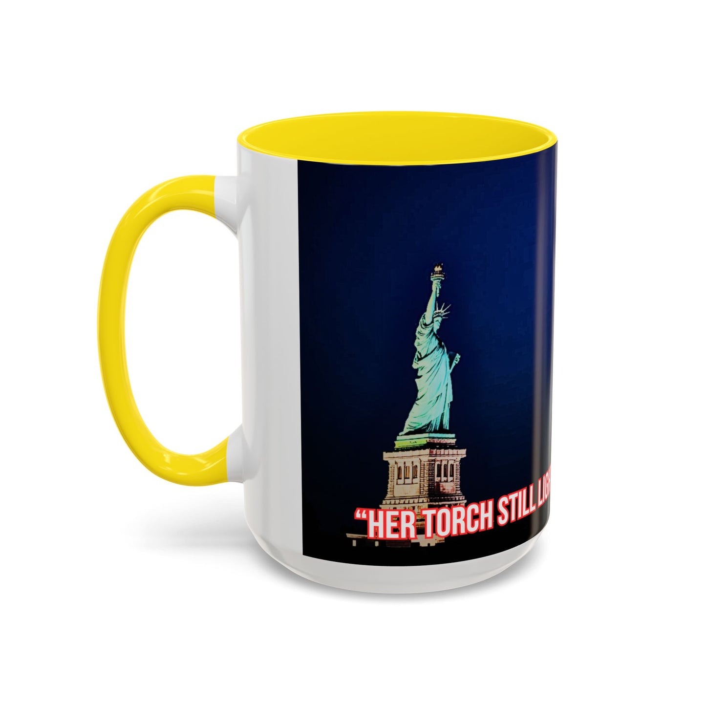 Fireworks Accent Coffee Mug — Inspirational "Lights the Path to Freedom" Design