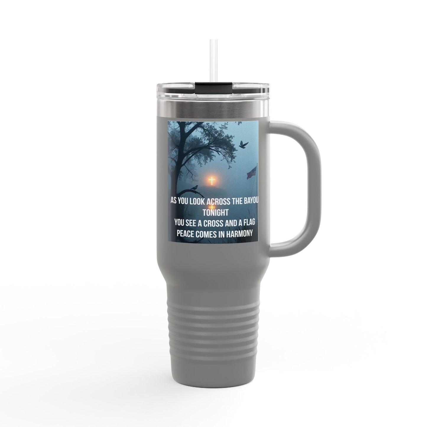 40oz Insulated Travel Mug — Scenic Sunset Peace Quote Design